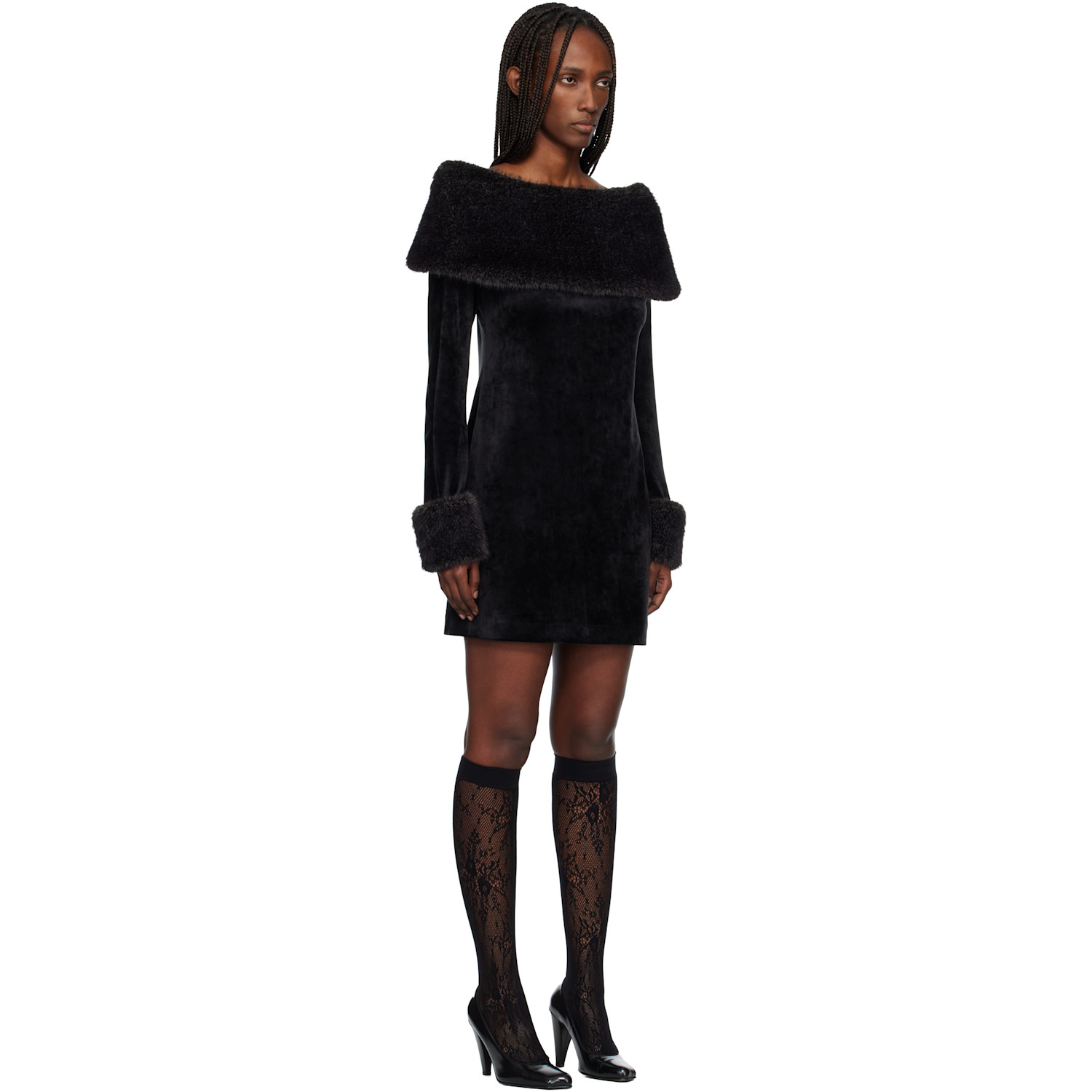  Anna Sui Black Stretch Velour Minidress 