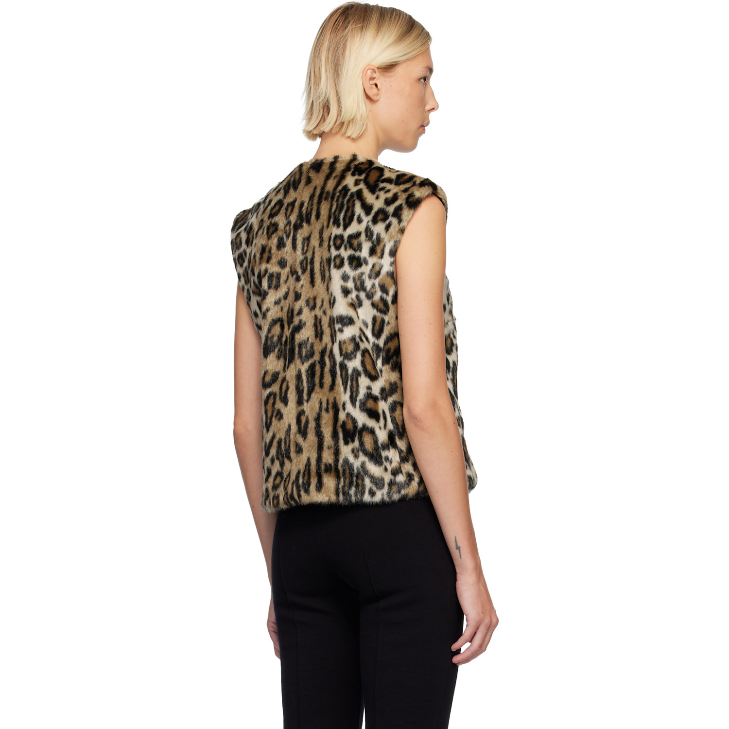  Anna Sui Beige & Black Leopard Sleeveless Faux-fur Top 