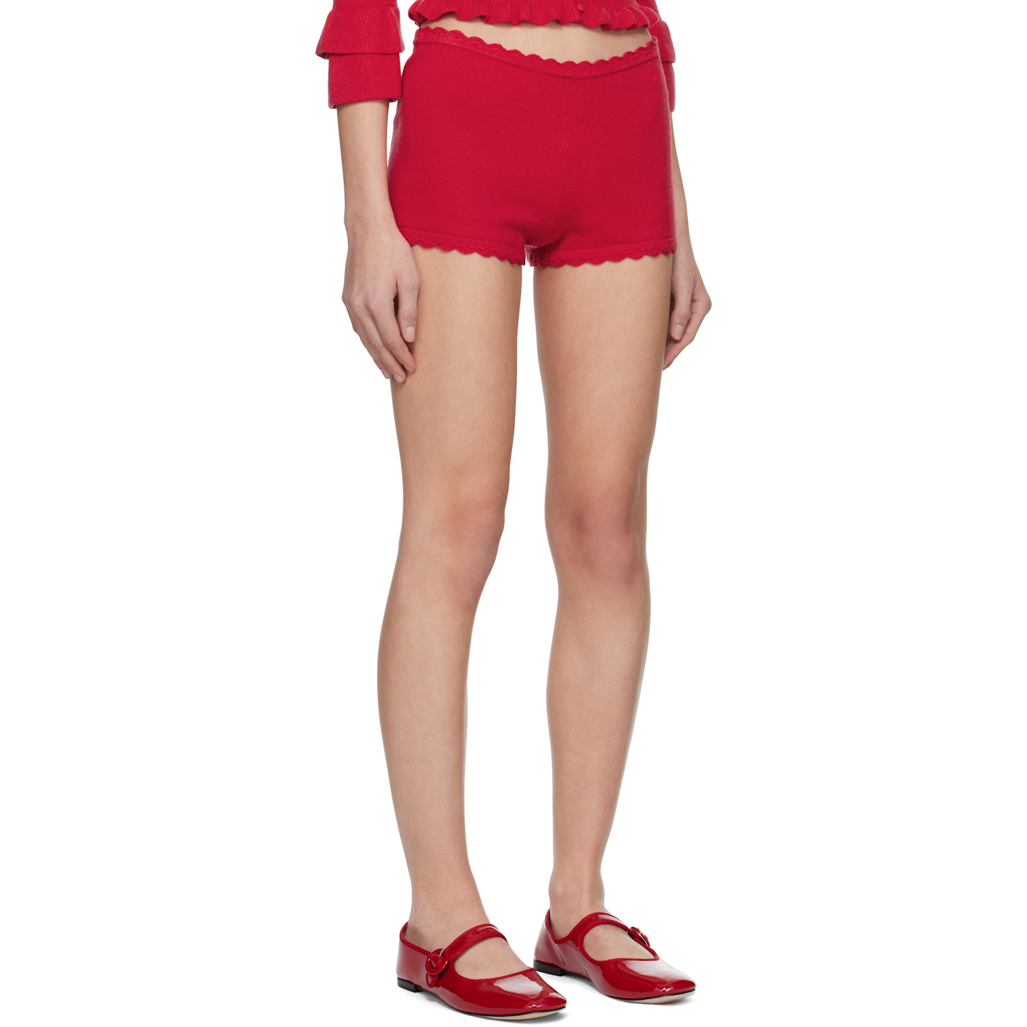  Guizio Red Knit Scallop Shorts 
