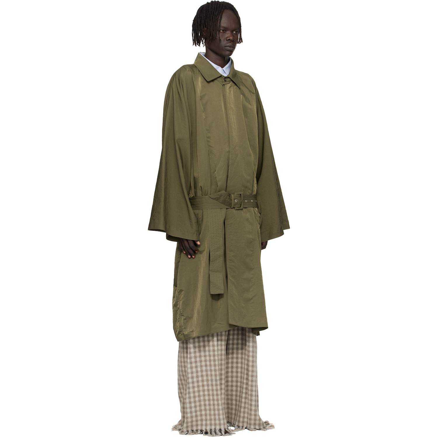  Hed Mayner Green Crinkled Trench Coat 