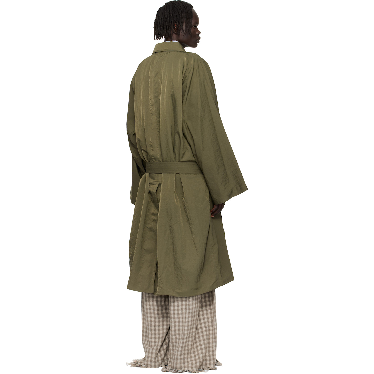 Hed Mayner Green Crinkled Trench Coat 
