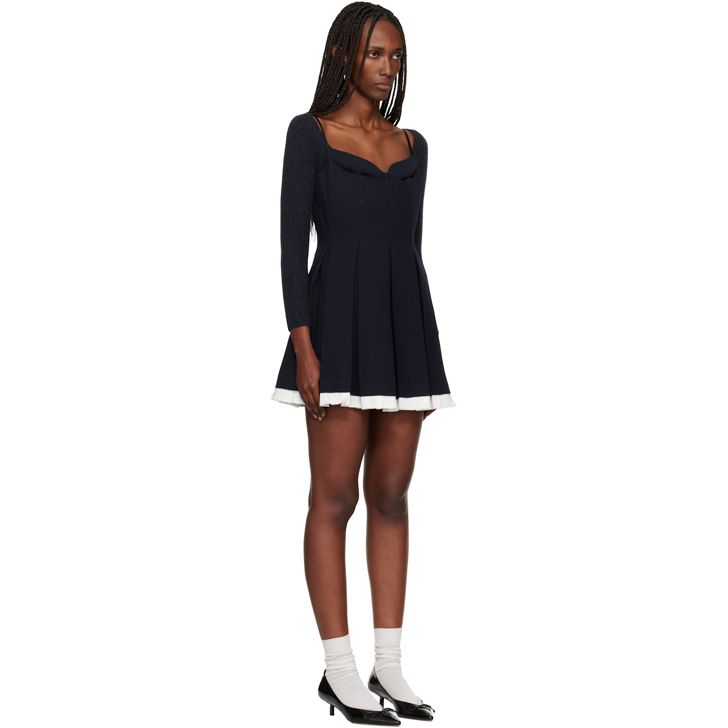  Shushu/tong Navy Pleated Camisole Minidress 