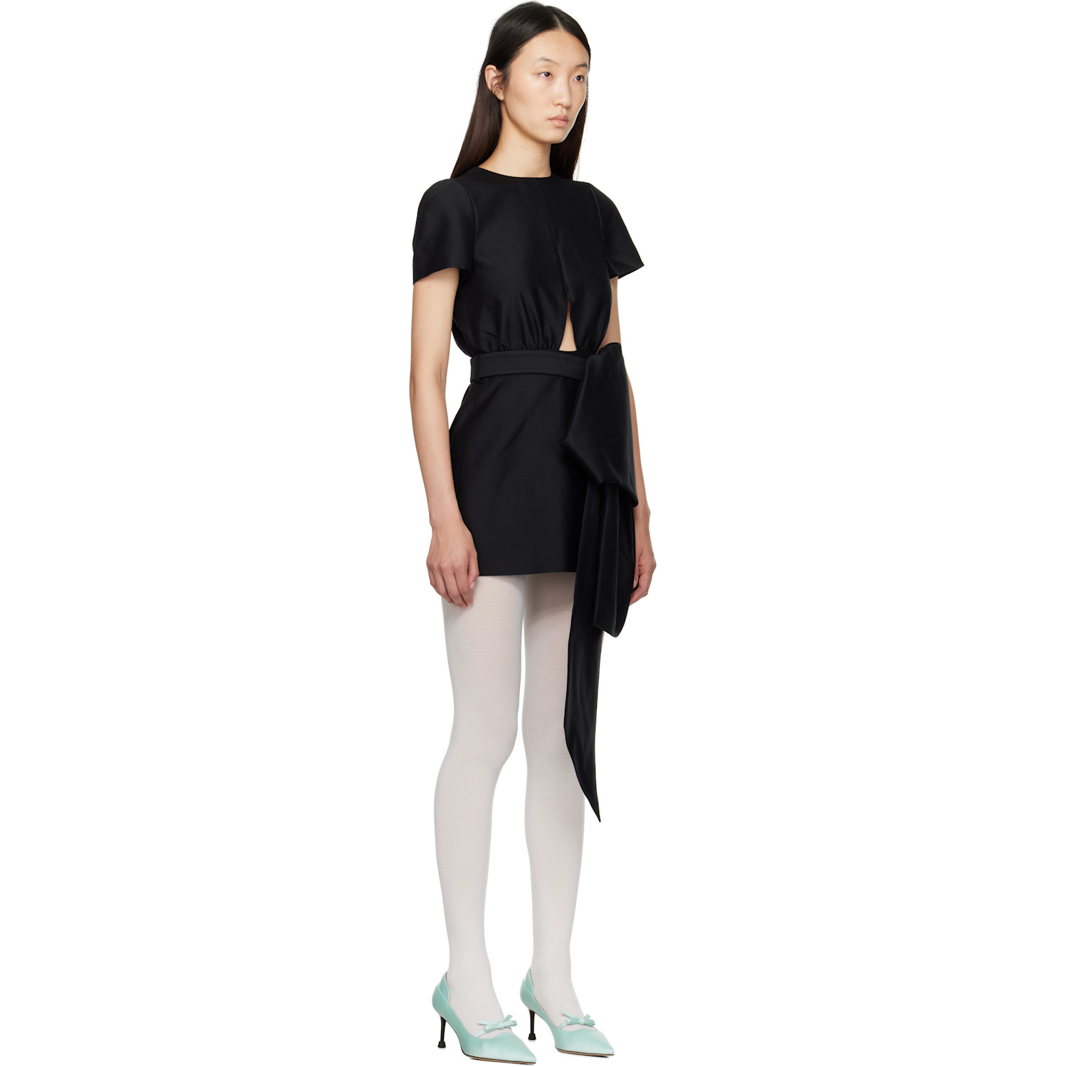  Shushu/tong Black Bowknot Patchwork Minidress 