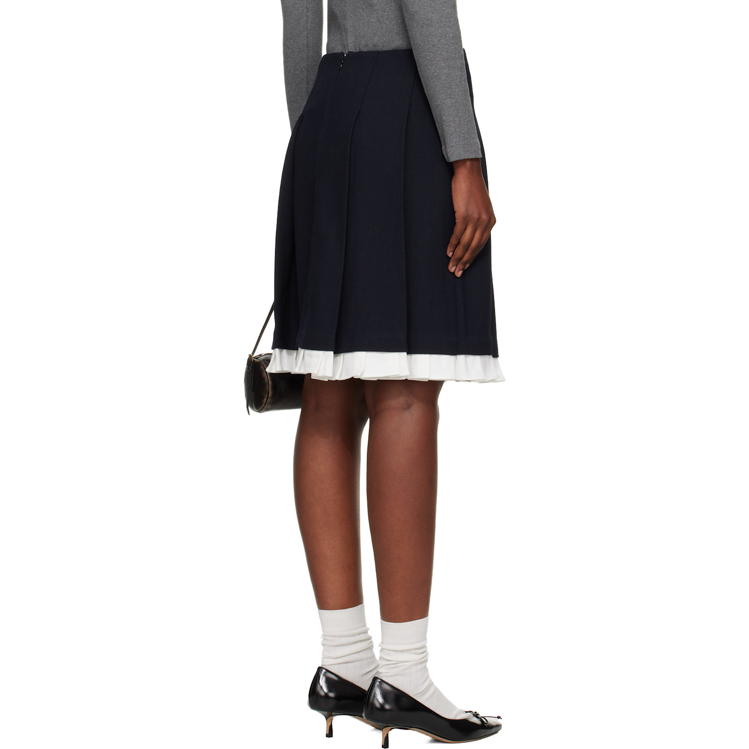  Shushu/tong Navy Patchwork Lace Wide Pleat Midi Skirt 