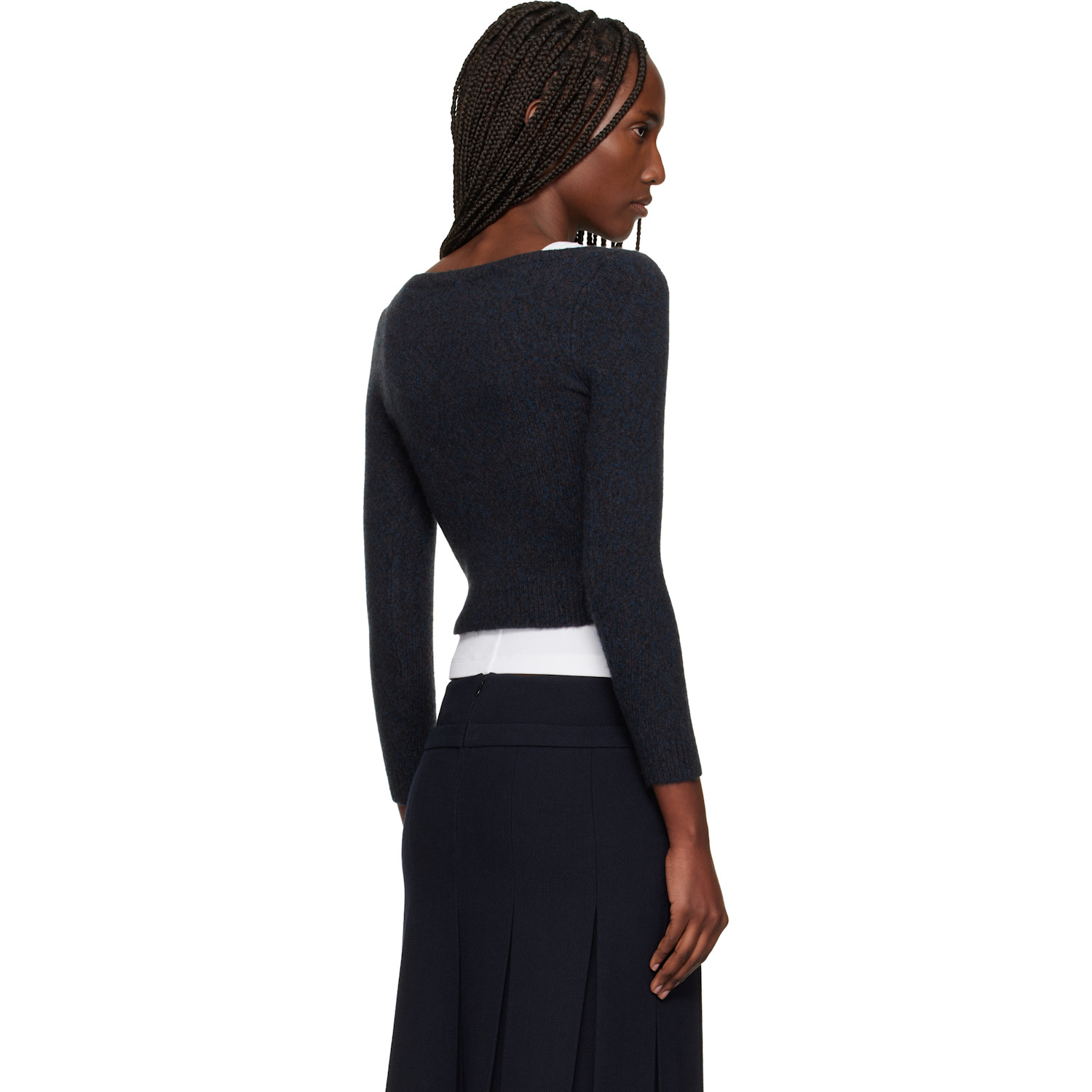  Shushu/tong Navy Wide Round Neck Fitted Cardigan 
