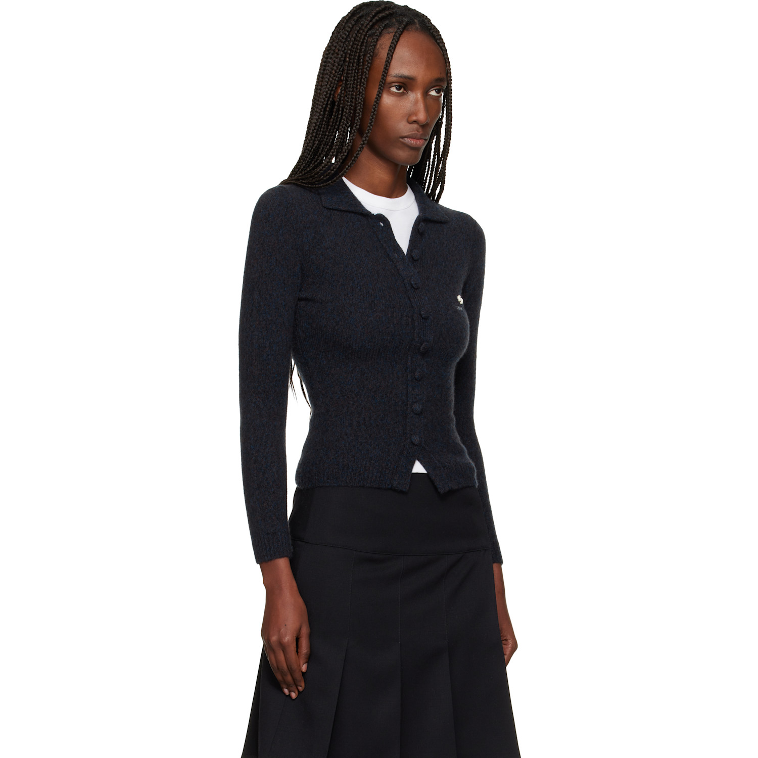  Shushu/tong Navy Lapel Fitted Cardigan 
