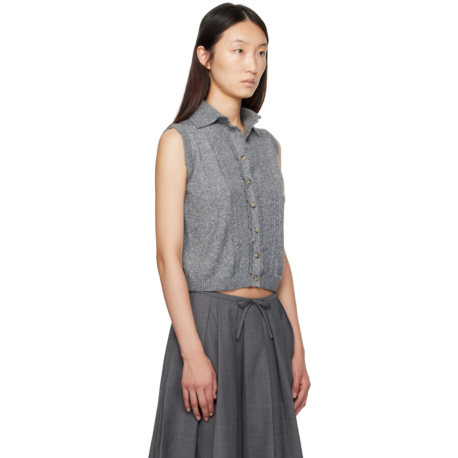  Shushu/tong Gray Sleeveless Cardigan 