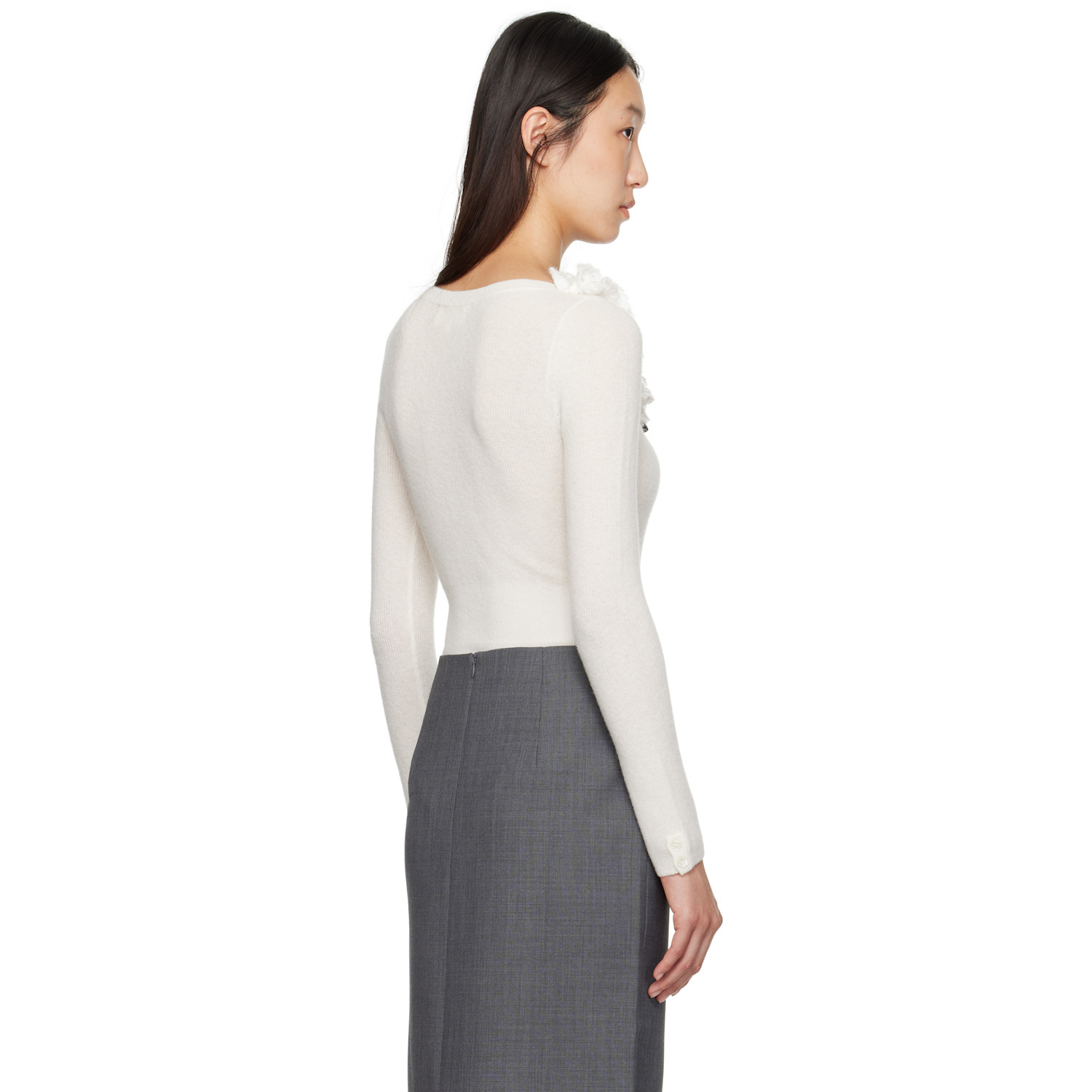  Shushu/tong White Neck-embellished Knitwear Bodysuit 