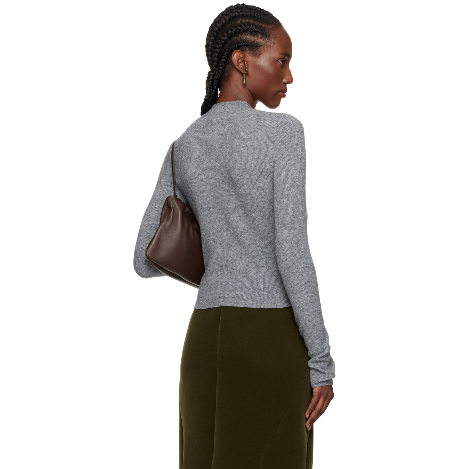  Shushu/tong Gray Lace-trimmed V-neck Knit Sweater 