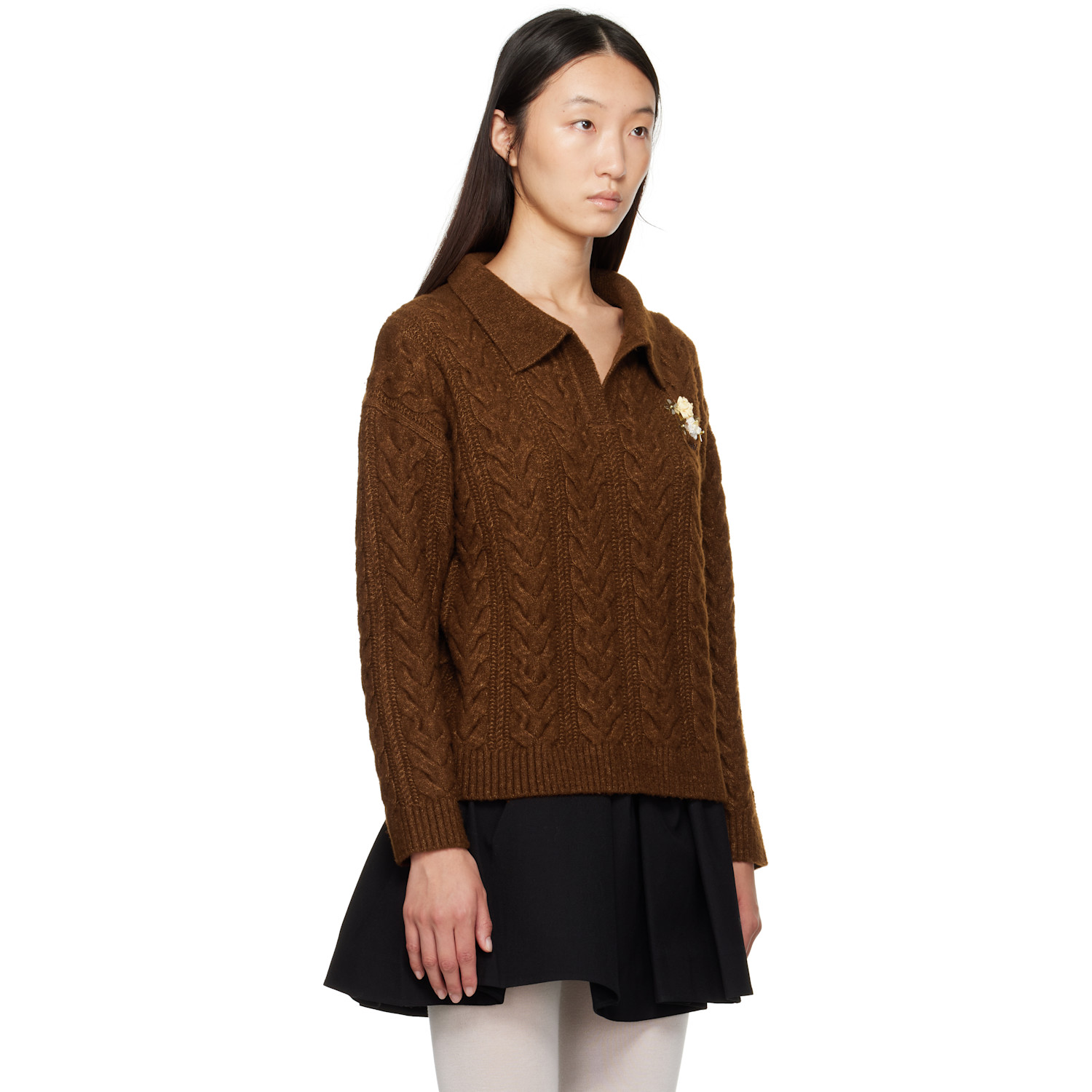  Shushu/tong Brown Lapel Collar Knit Polo 