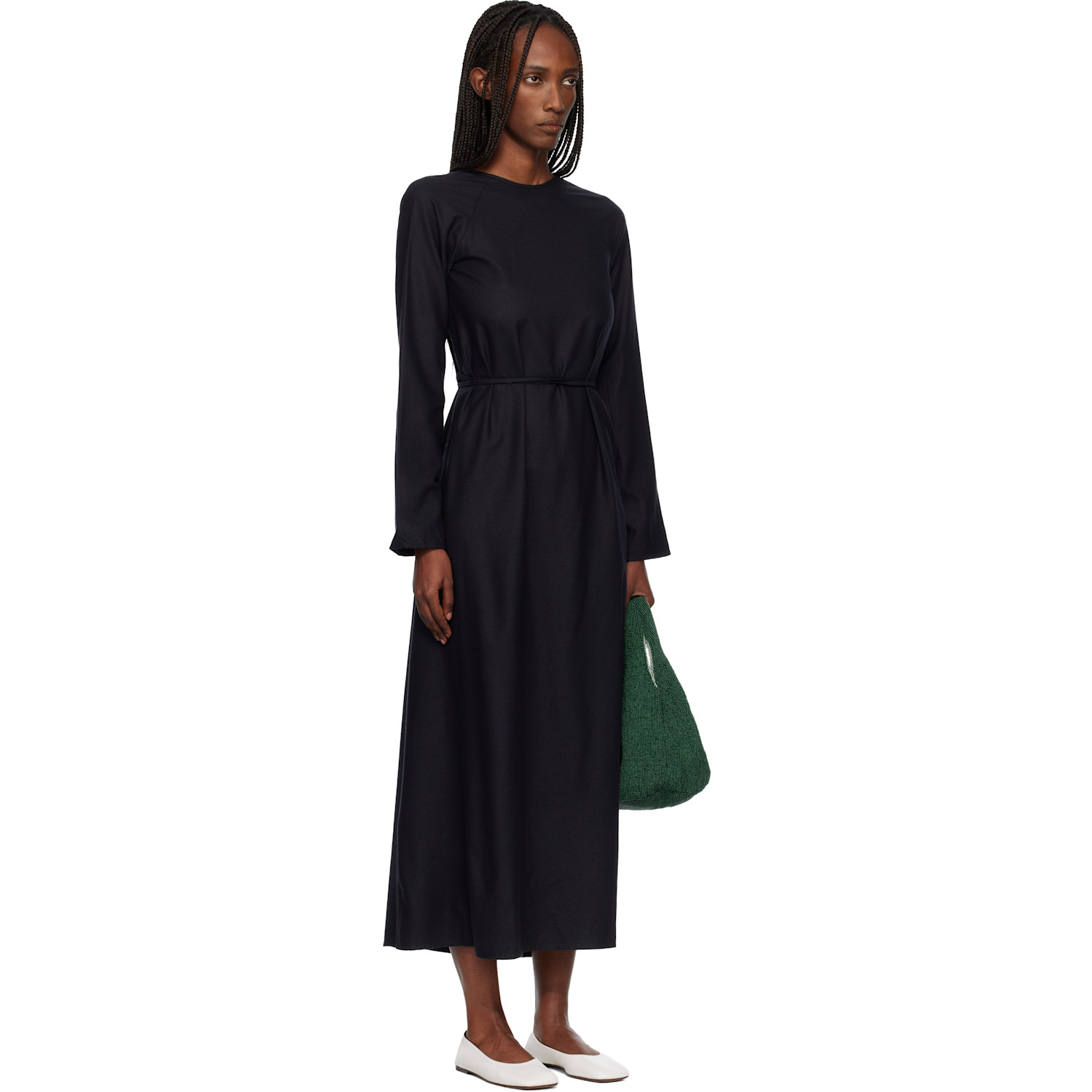  Baserange Black Long-sleeve Apron Maxi Dress 
