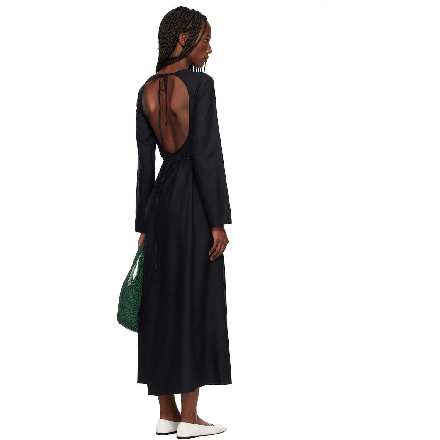  Baserange Black Long-sleeve Apron Maxi Dress 