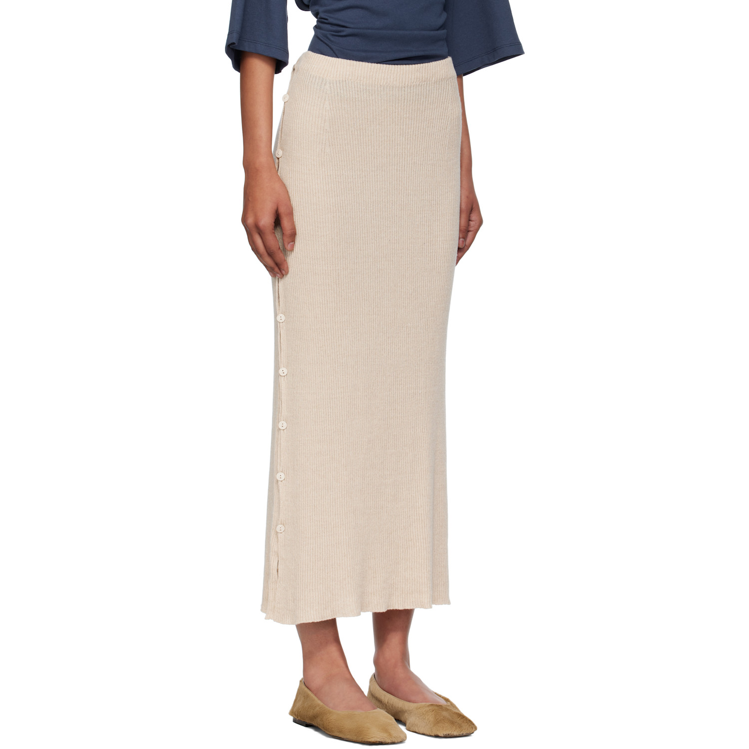  Baserange Beige Franca Midi Skirt 