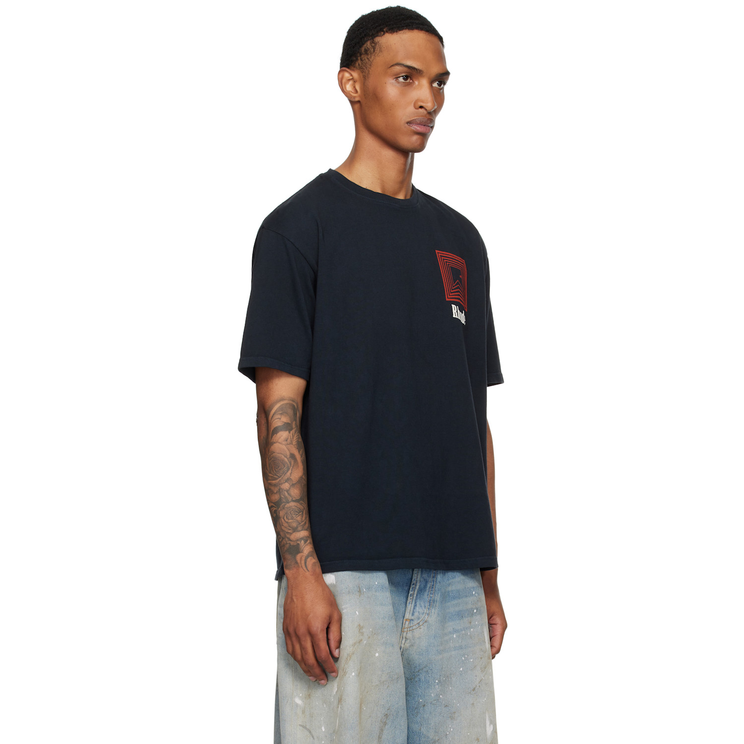  Rhude Black Chevron Logo Repeat T-shirt 