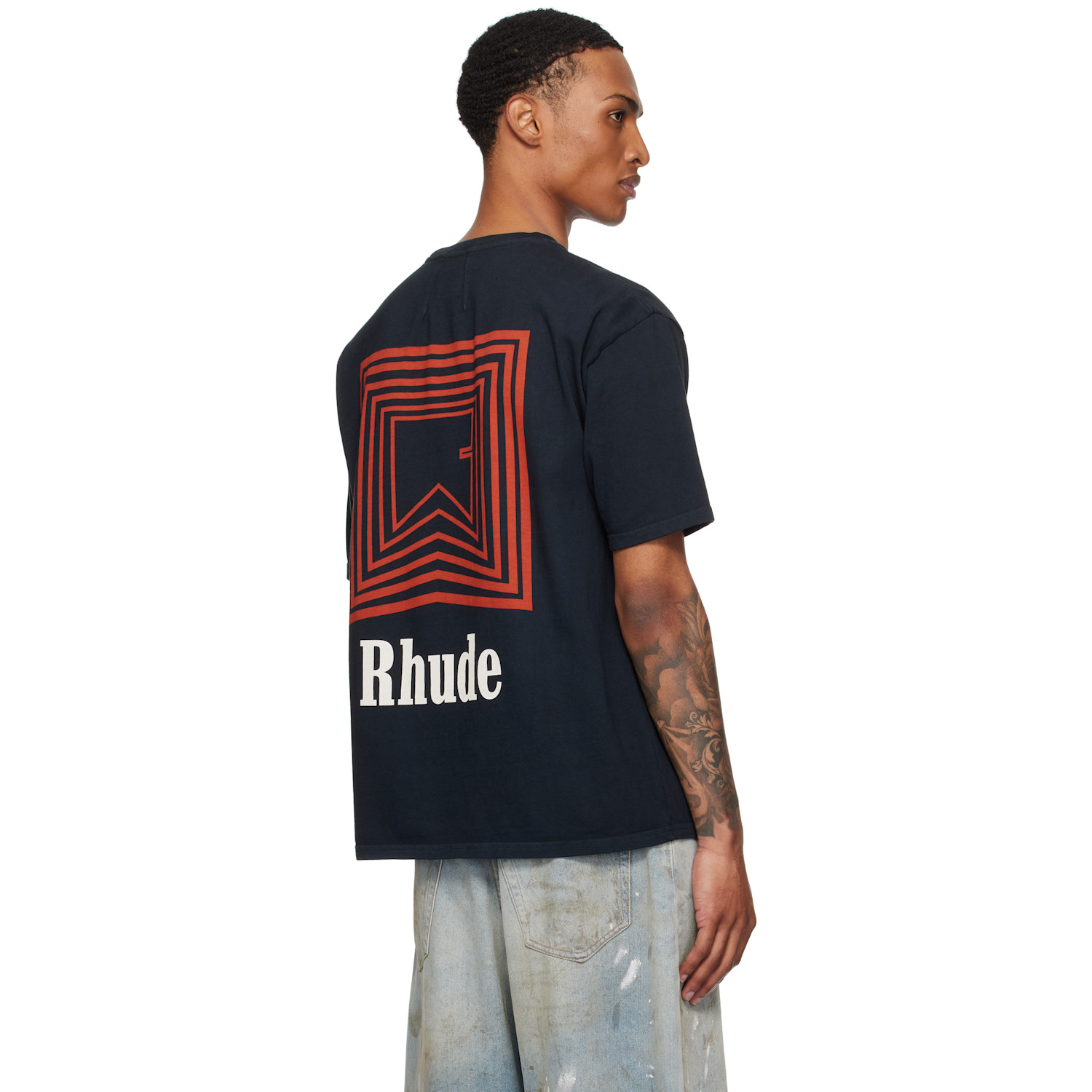  Rhude Black Chevron Logo Repeat T-shirt 