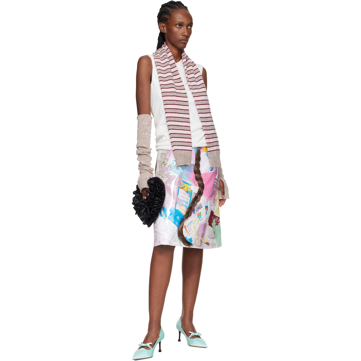  Ashley Williams Pink & Beige Knitted Scarf 
