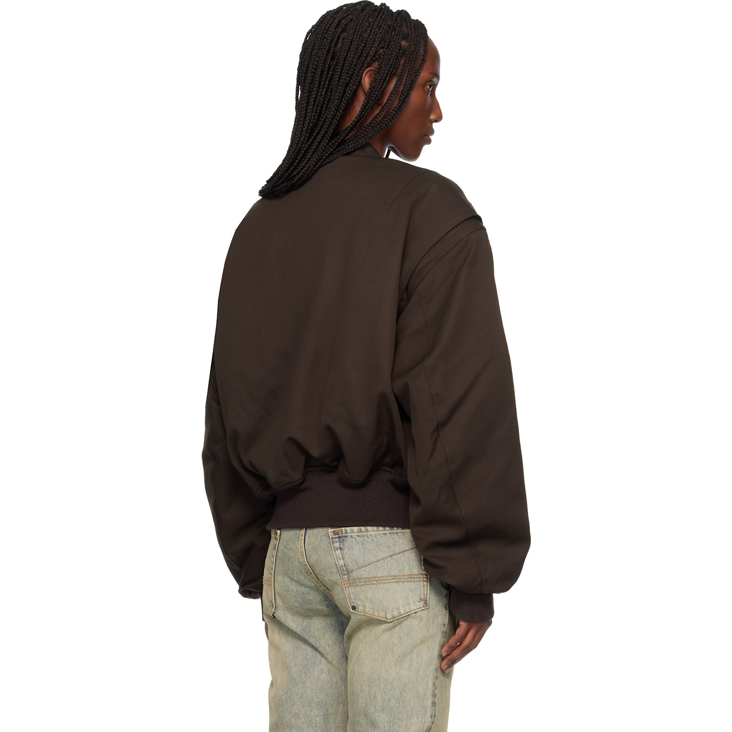  Entire Studios Brown Cropped Broad Suiting Bomber Jacket 
