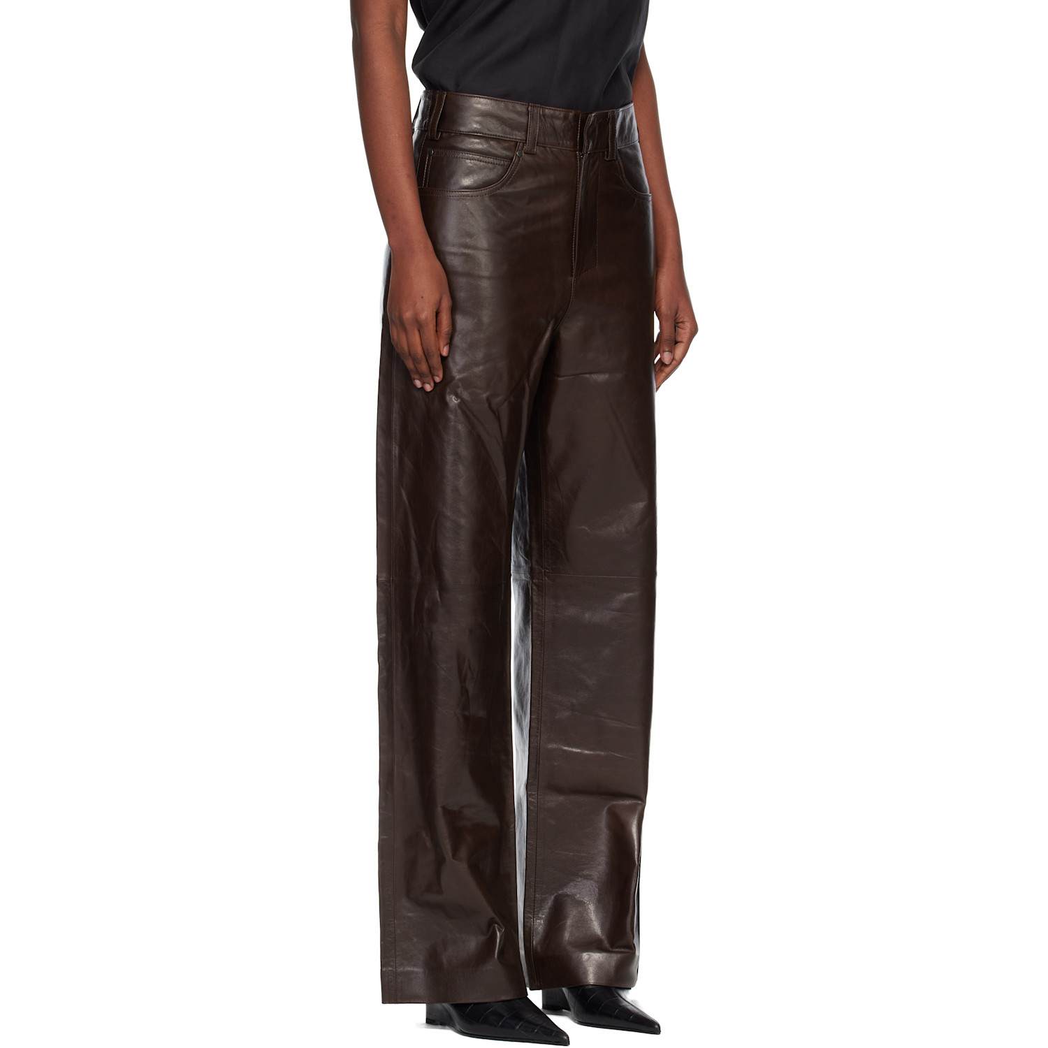  Entire Studios Brown Straight Leg Leather Pants 