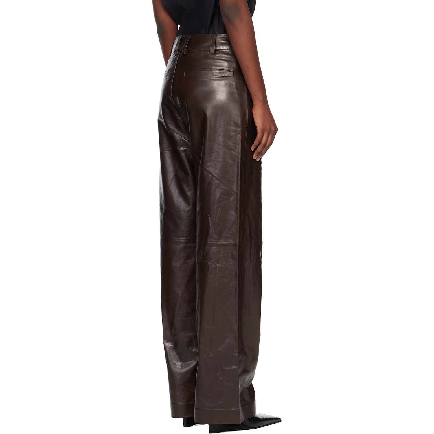  Entire Studios Brown Straight Leg Leather Pants 