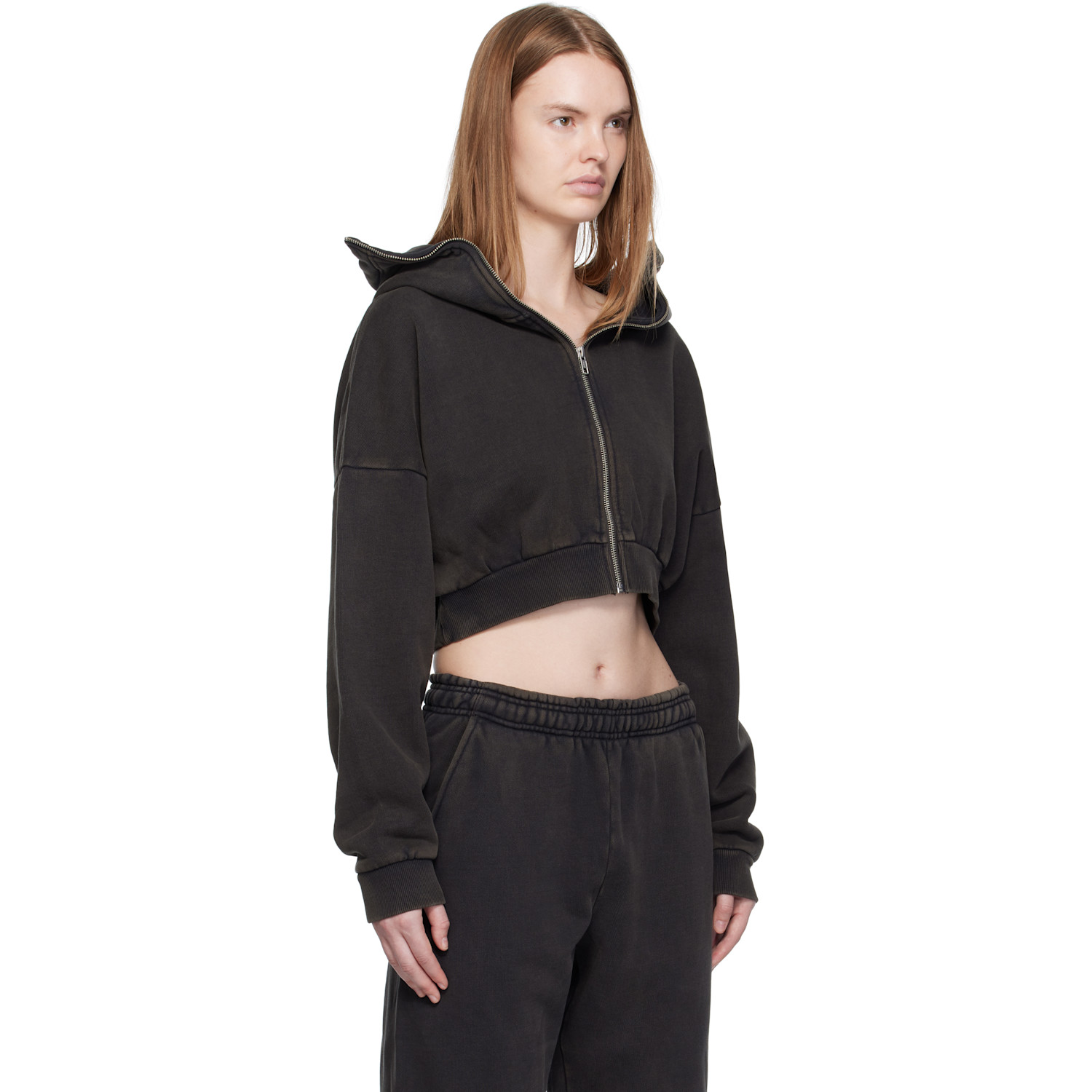  Entire Studios Black Cropped Full Zip Hoodie 