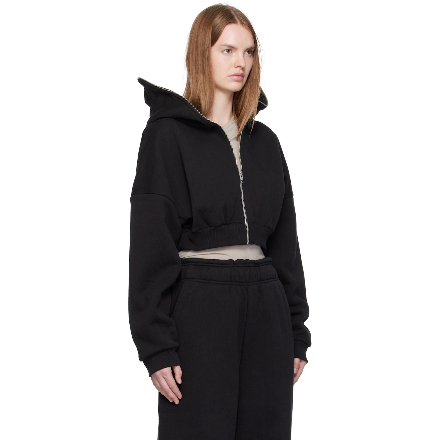  Entire Studios Black Cropped Full Zip Hoodie 