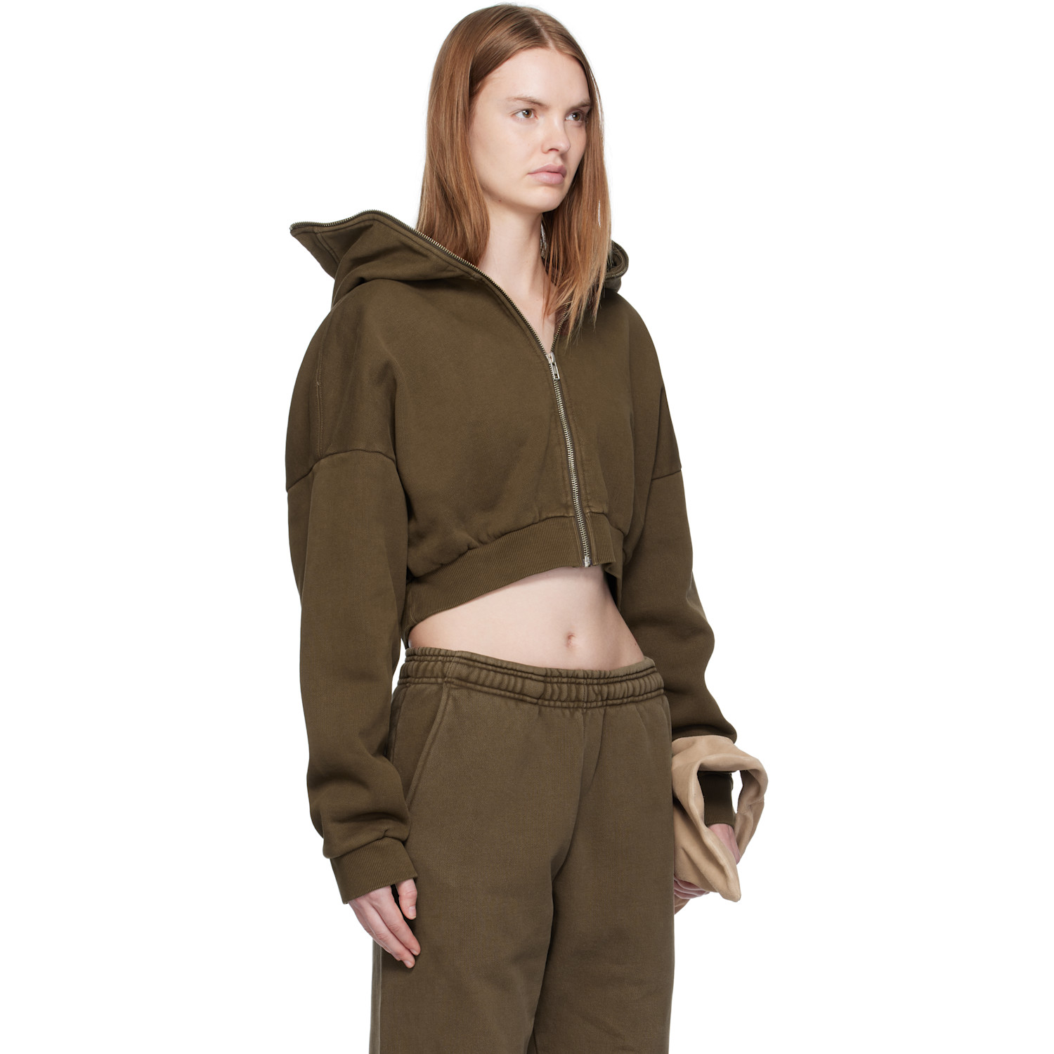  Entire Studios Brown Cropped Full Zip Hoodie 