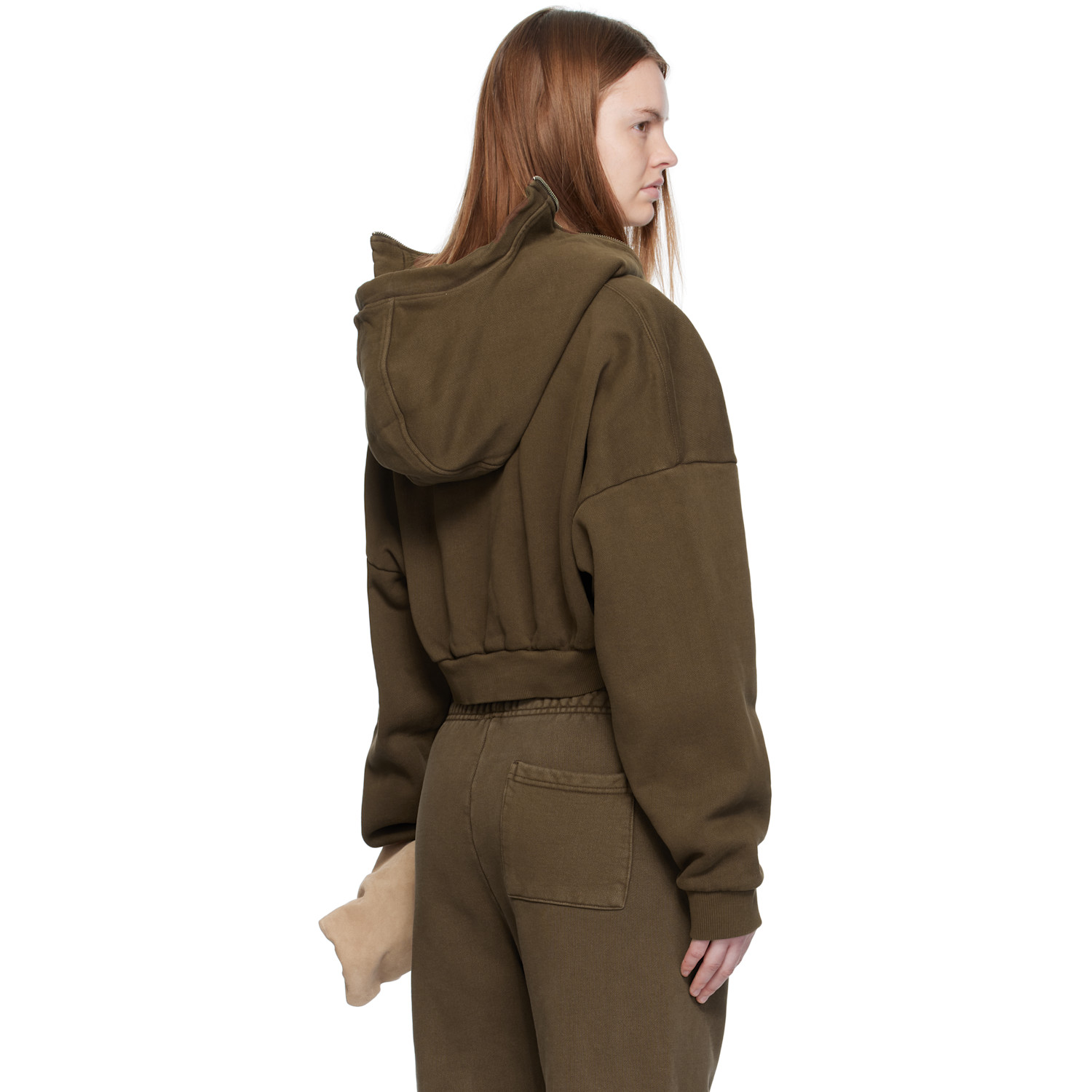 Entire Studios Brown Cropped Full Zip Hoodie 