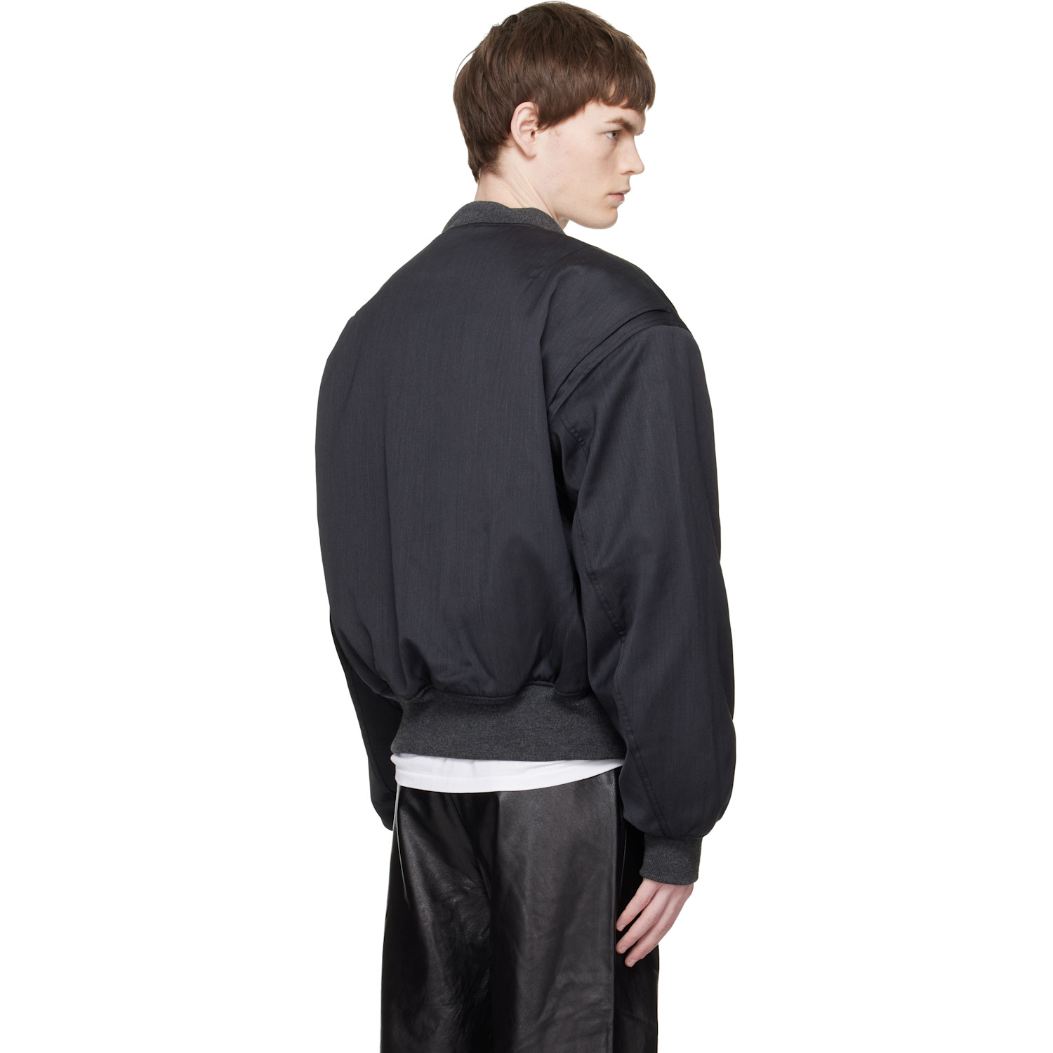  Entire Studios Gray Cropped Broad Suiting Bomber Jacket 