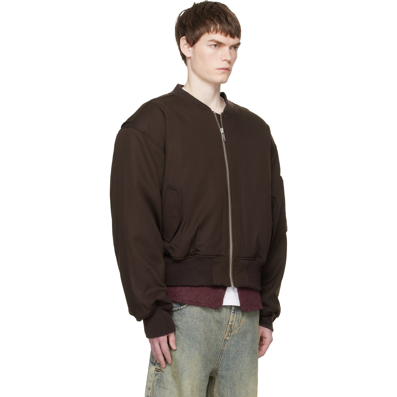  Entire Studios Brown Cropped Broad Bomber Jacket 