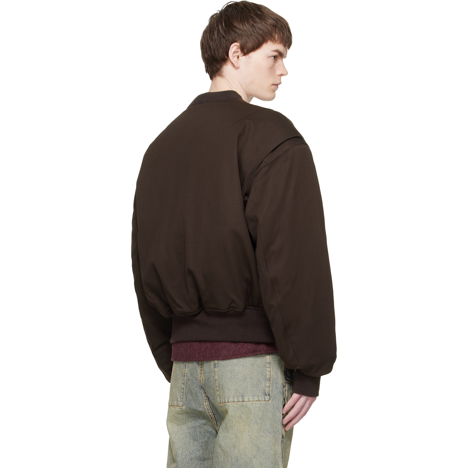  Entire Studios Brown Cropped Broad Bomber Jacket 