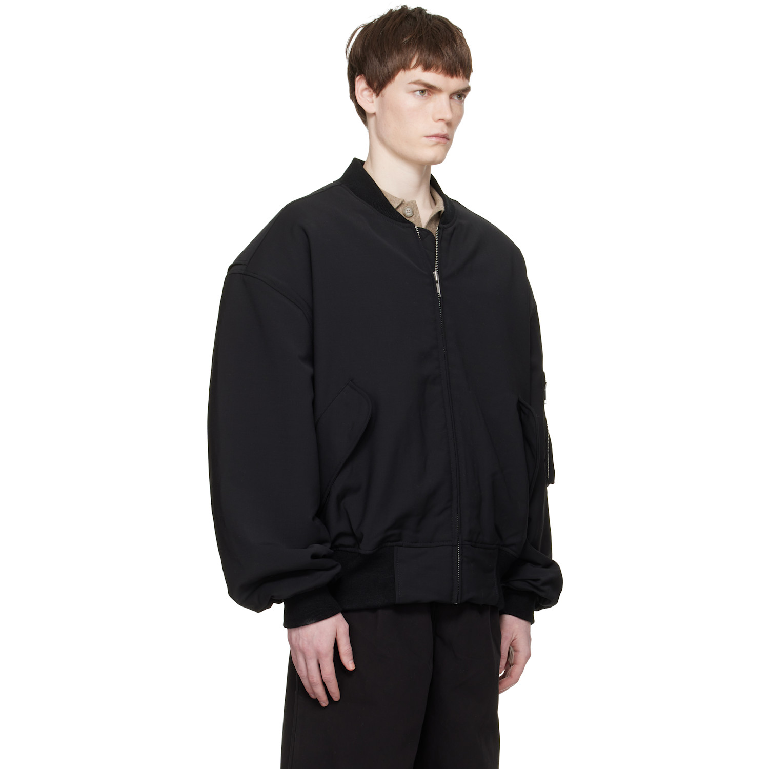  Entire Studios Black Broad Wool Bomber Jacket 