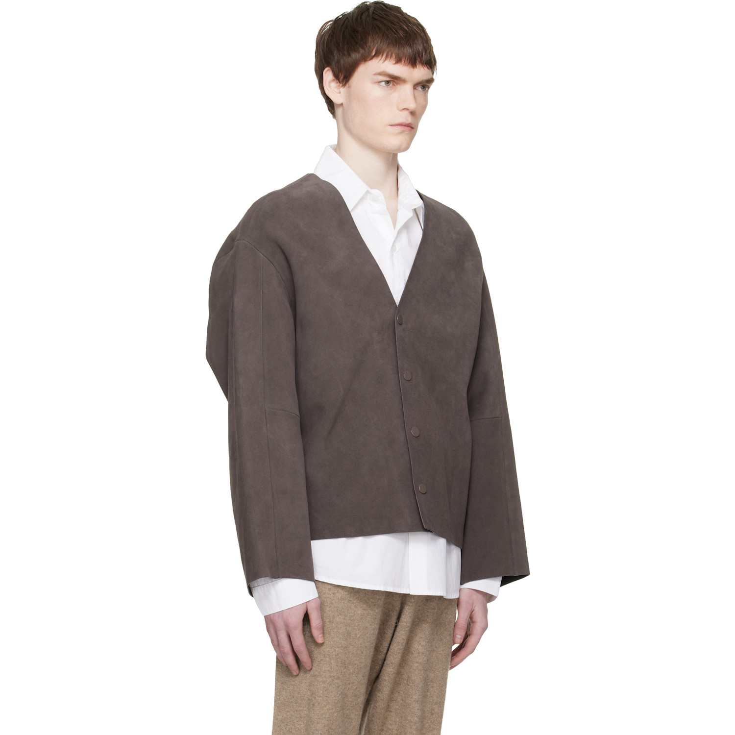  Entire Studios Taupe Minimal Suede Jacket 