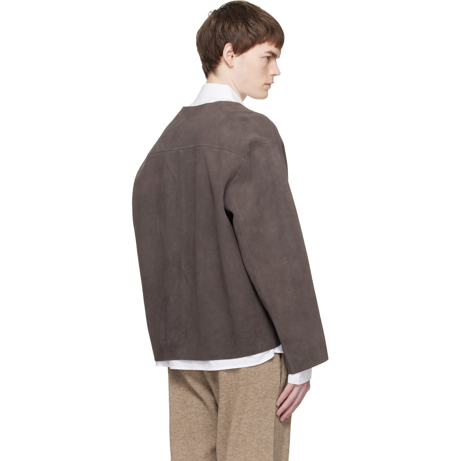  Entire Studios Taupe Minimal Suede Jacket 
