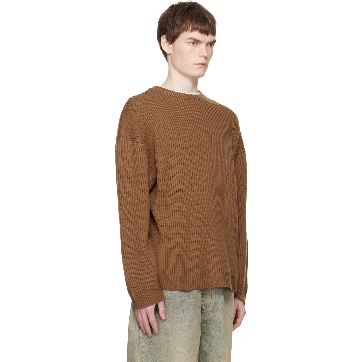  Entire Studios Brown Oversized Knit Crewneck Sweater 