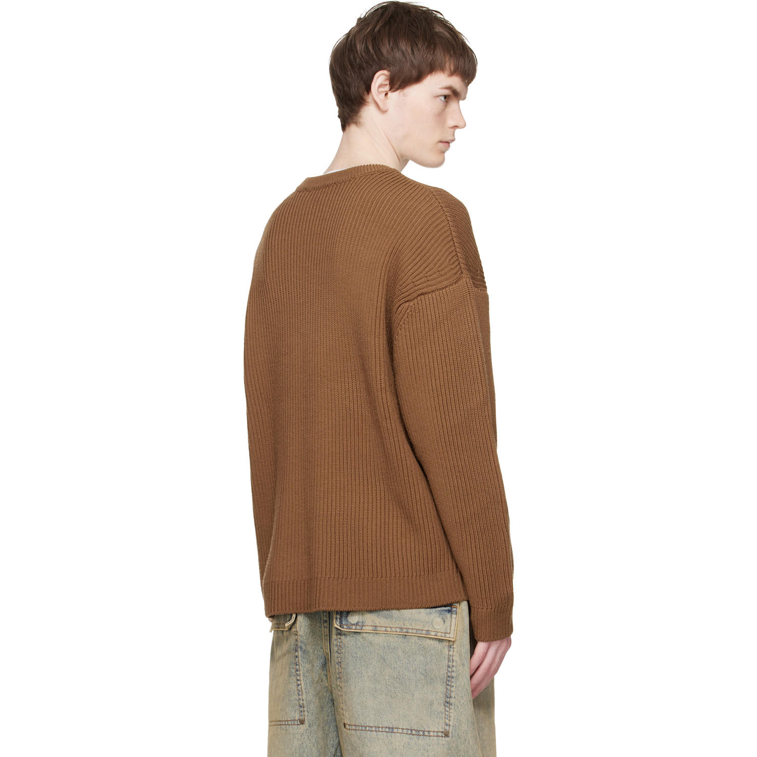 Entire Studios Brown Oversized Knit Crewneck Sweater 