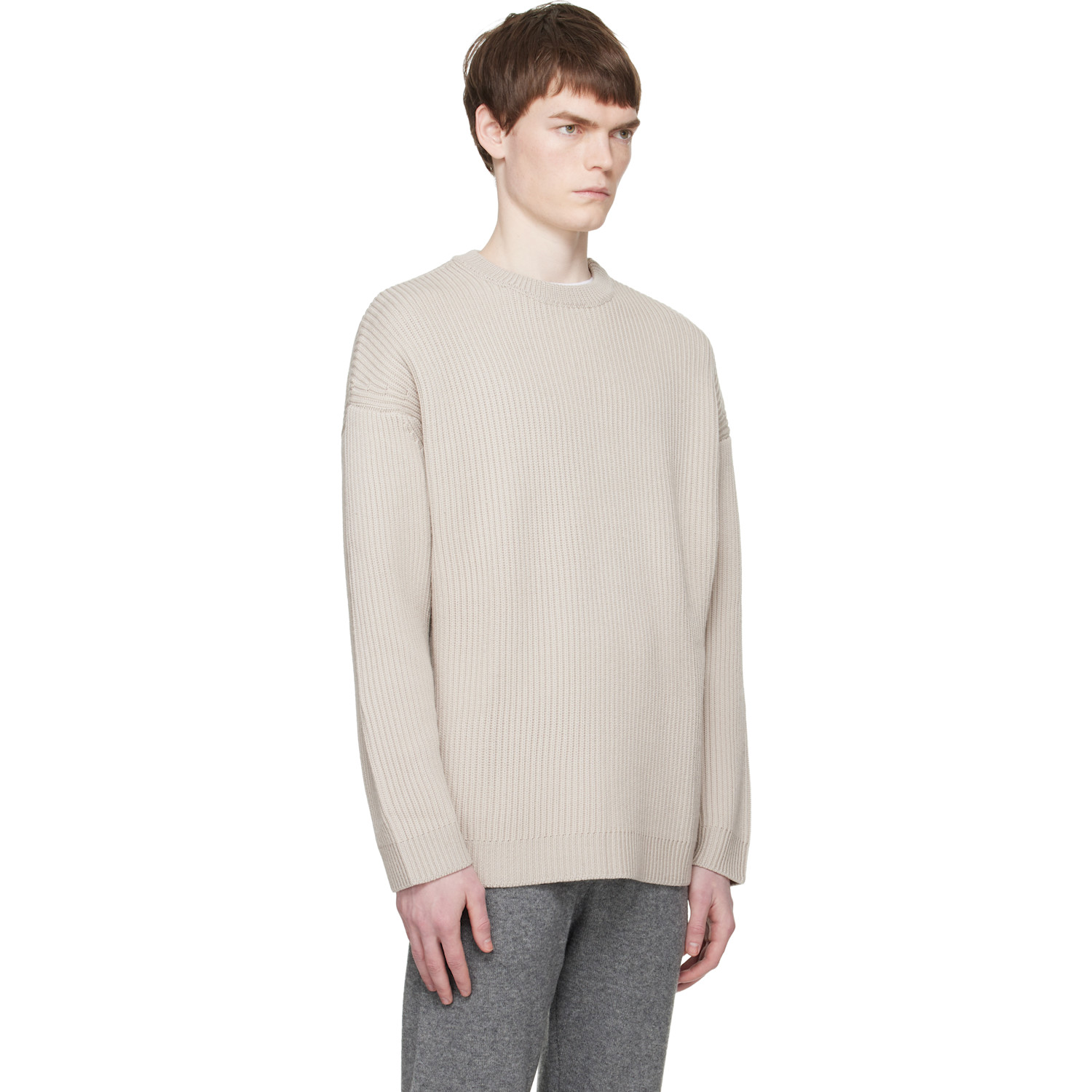  Entire Studios Beige Oversized Knit Crewneck Sweater 