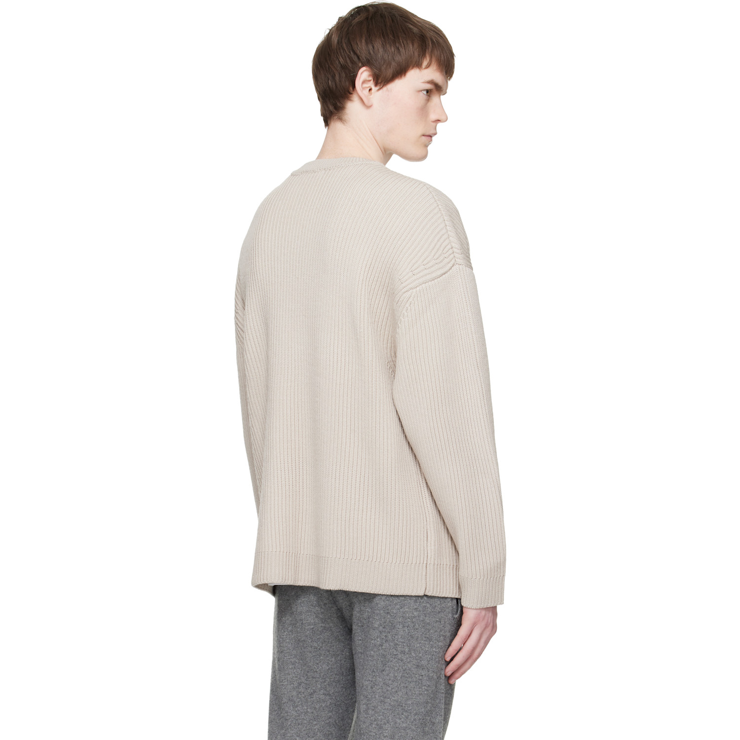  Entire Studios Beige Oversized Knit Crewneck Sweater 