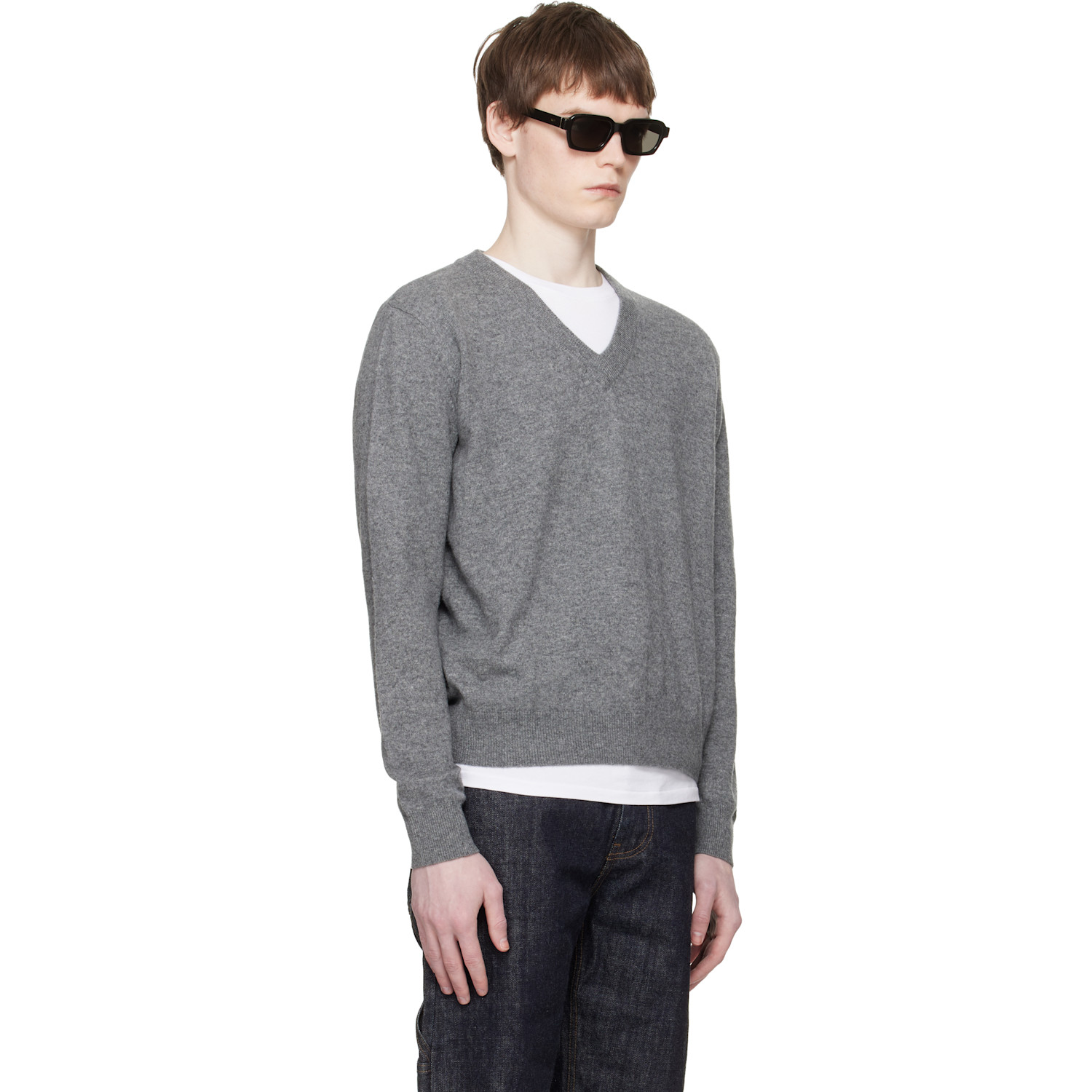  Entire Studios Gray Knit V Neck Sweater 