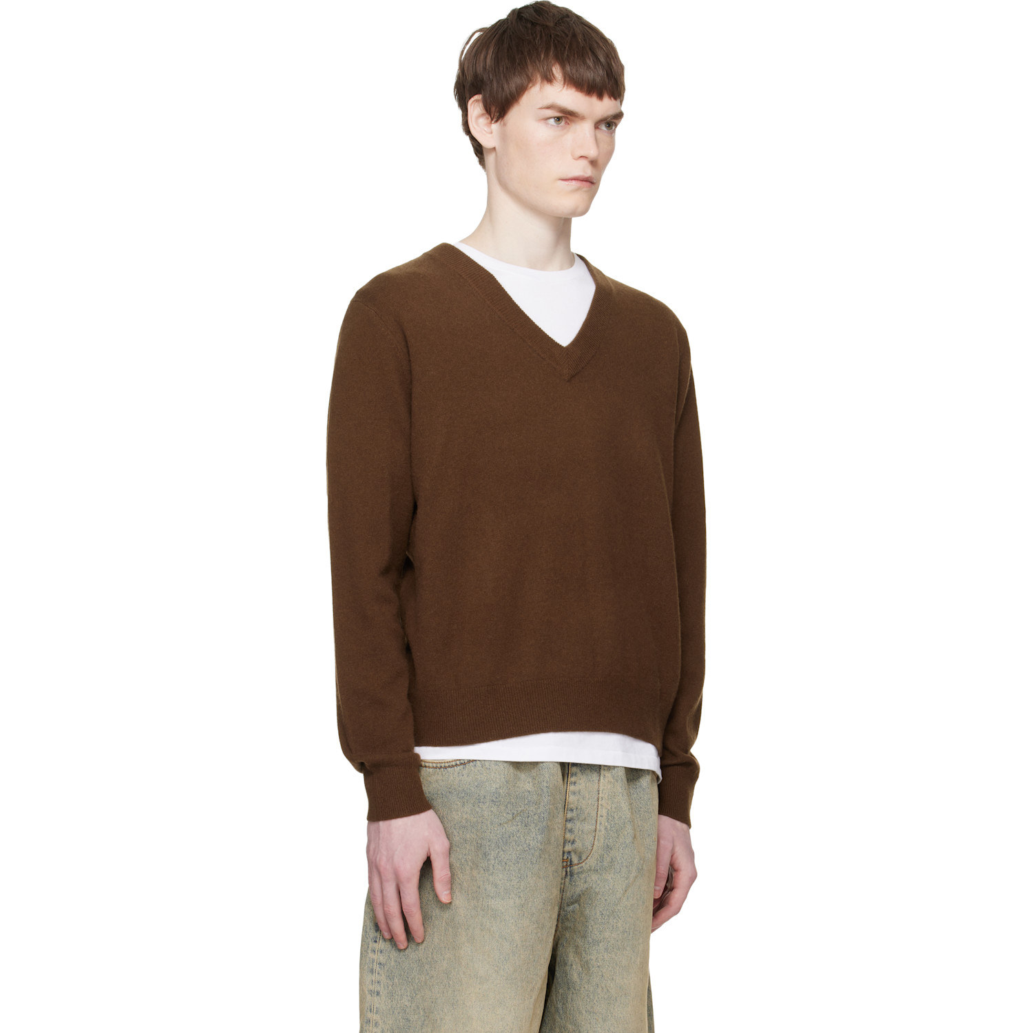  Entire Studios Brown Knit V Neck Sweater 