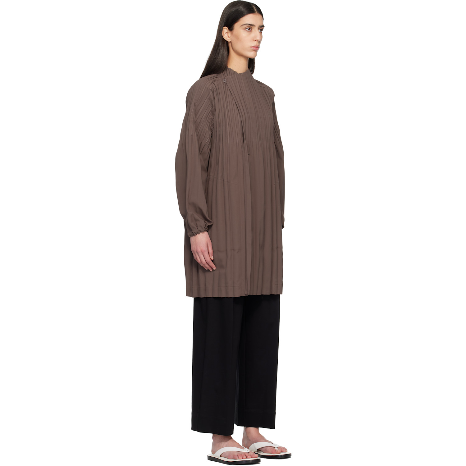  Pleats Please Issey Miyake Brown Smooth Coat 