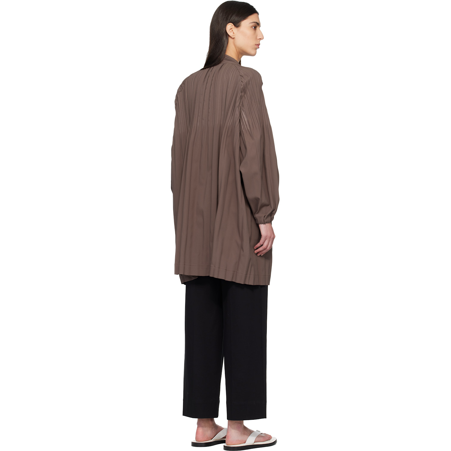  Pleats Please Issey Miyake Brown Smooth Coat 
