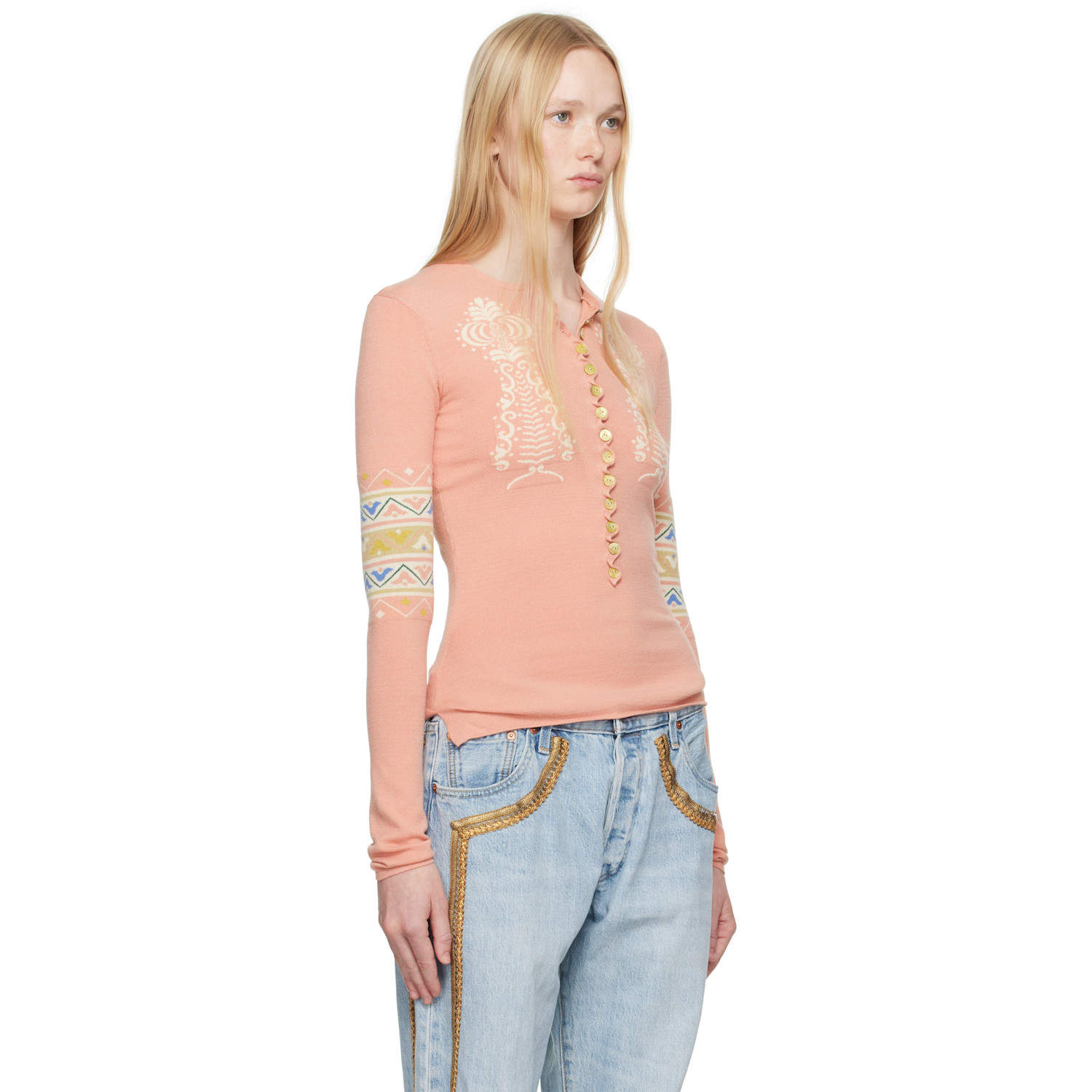  Conner Ives Pink Sock Long Sleeve Henley 