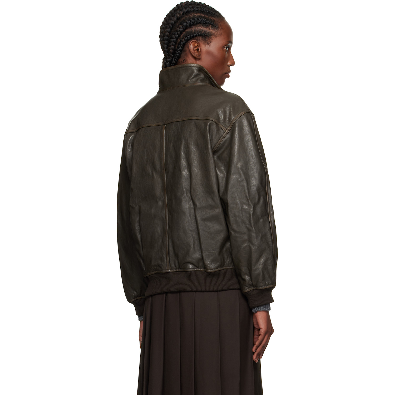  Dunst Brown Stand Collared Leather Jacket 