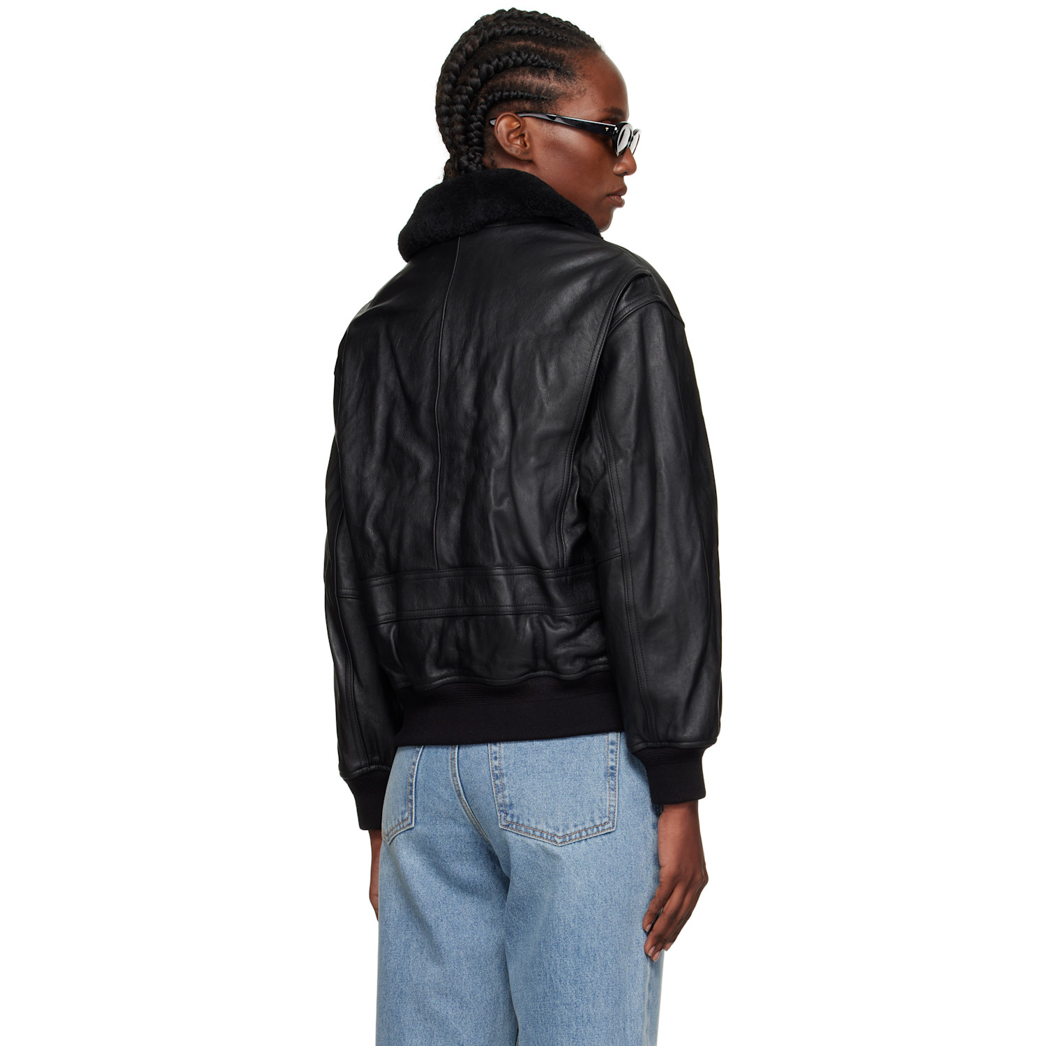  Dunst Black A-2 Shearling Collared Leather Jacket 