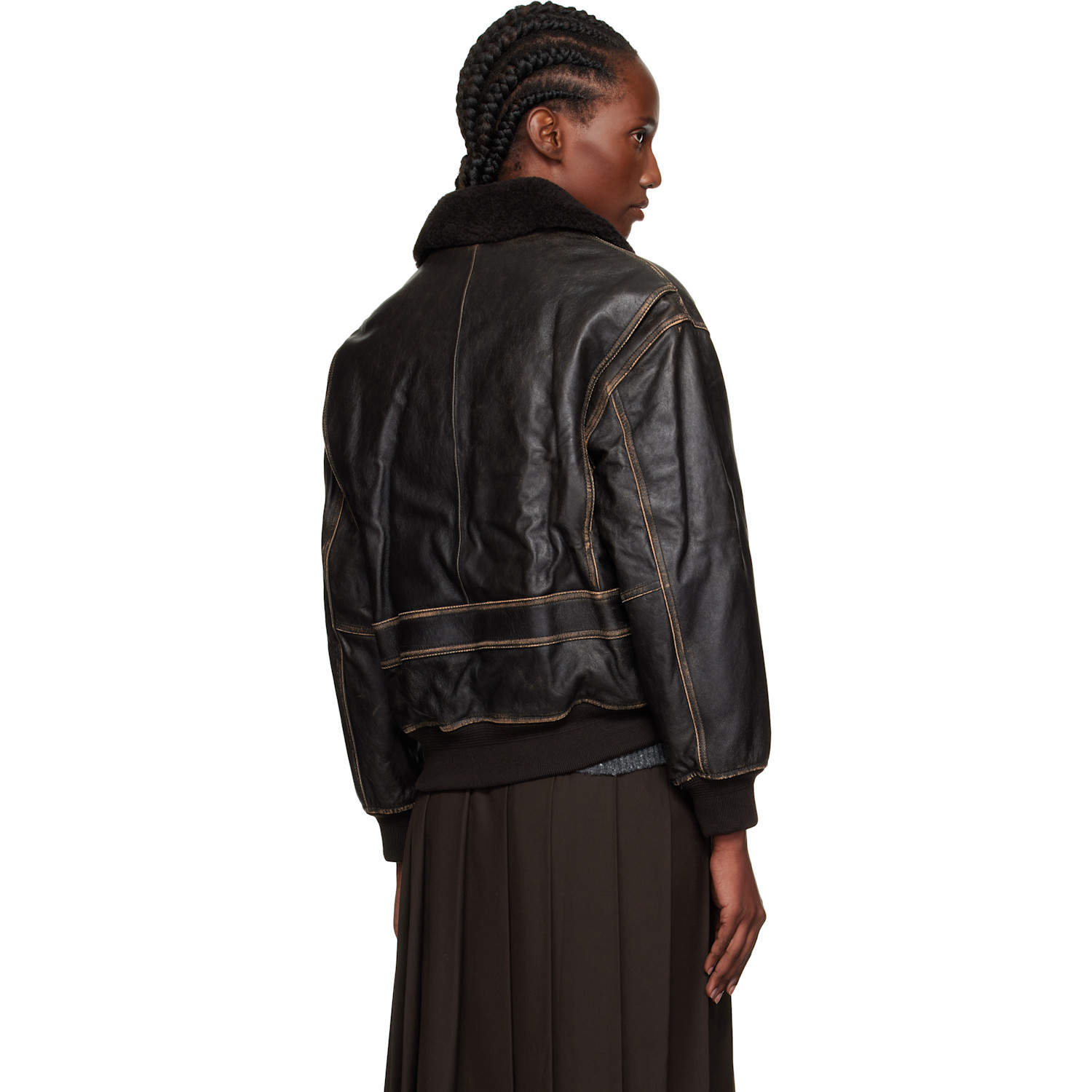  Dunst Brown A-2 Shearling Collared Leather Jacket 