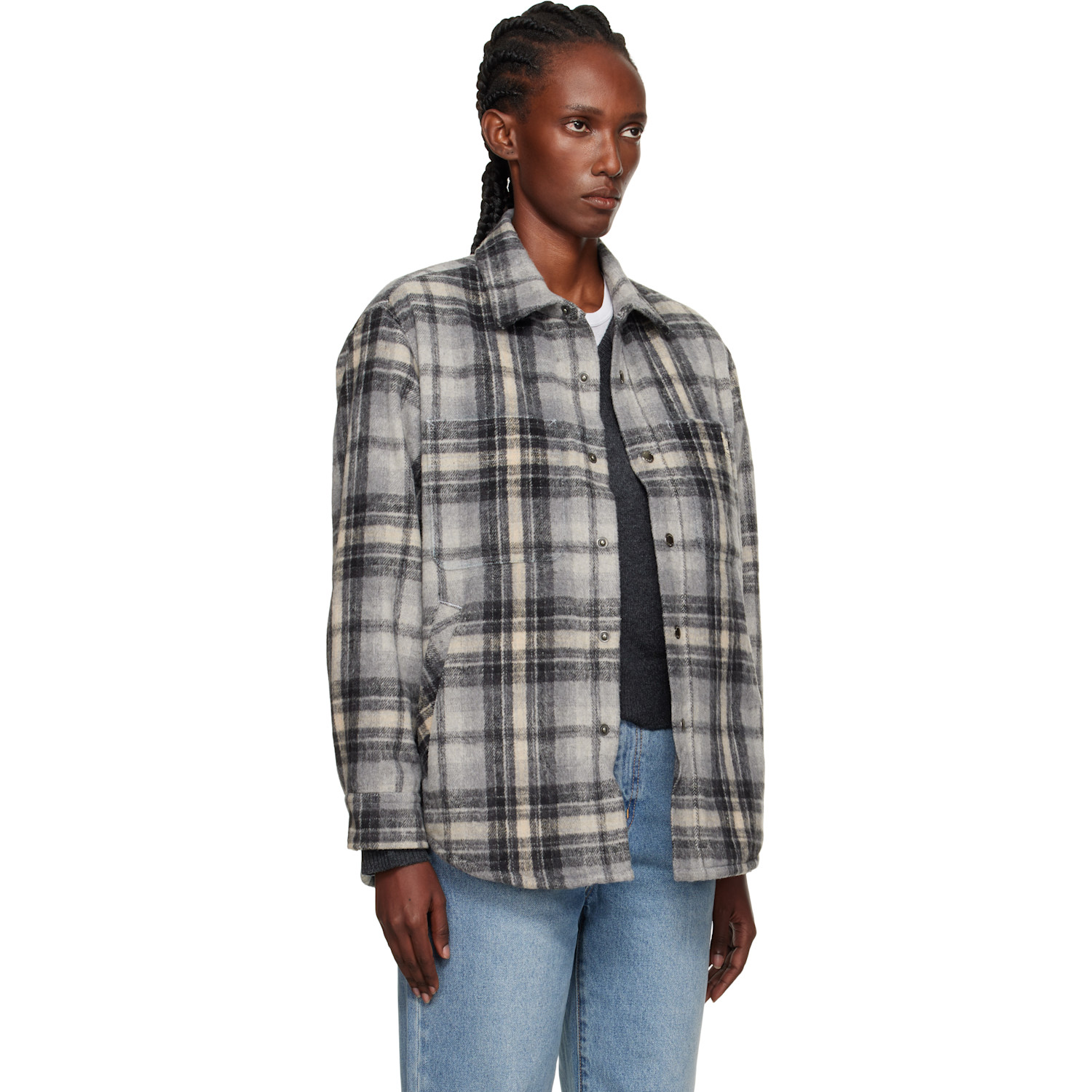  Dunst Gray Quilted Check Flannel Overshirt 