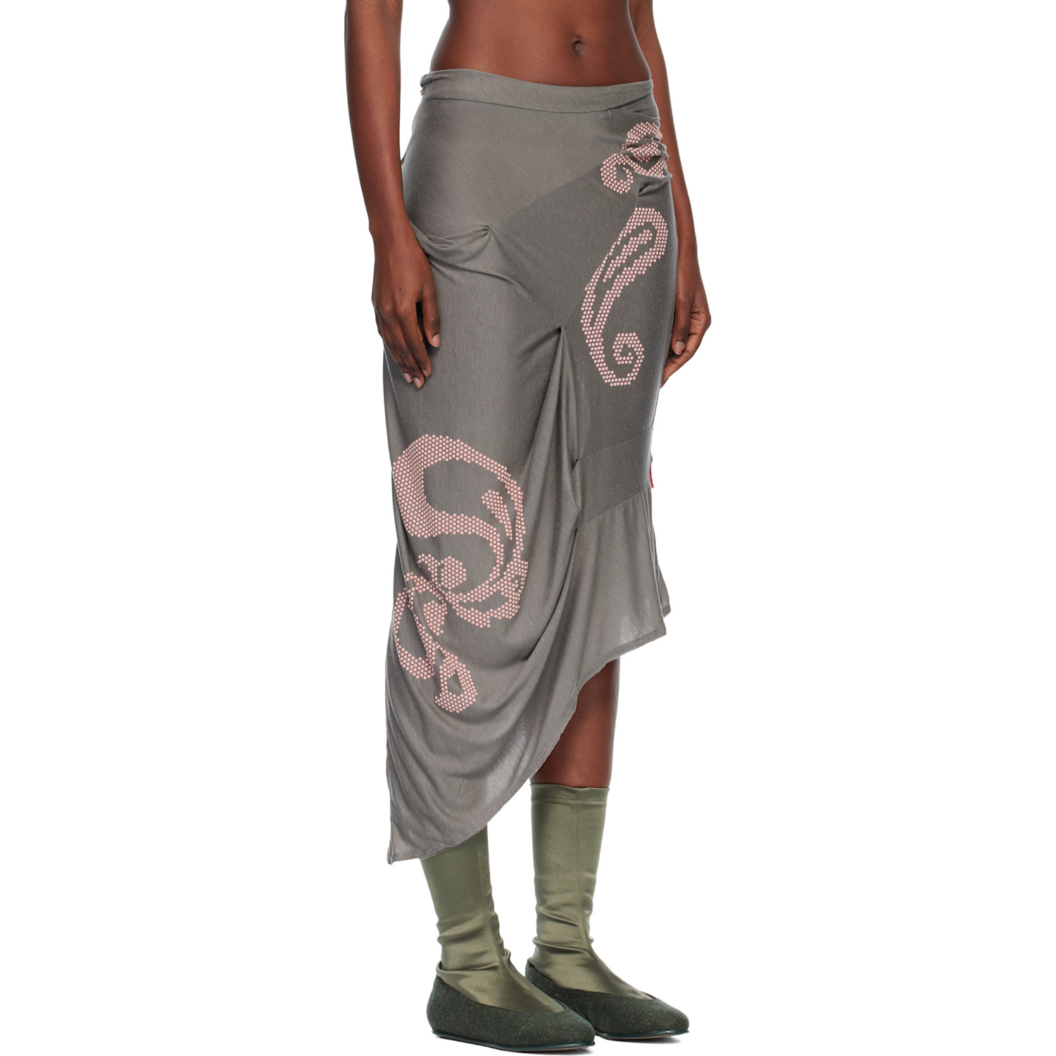  Kiko Kostadinov Gray Raven Midi Skirt 