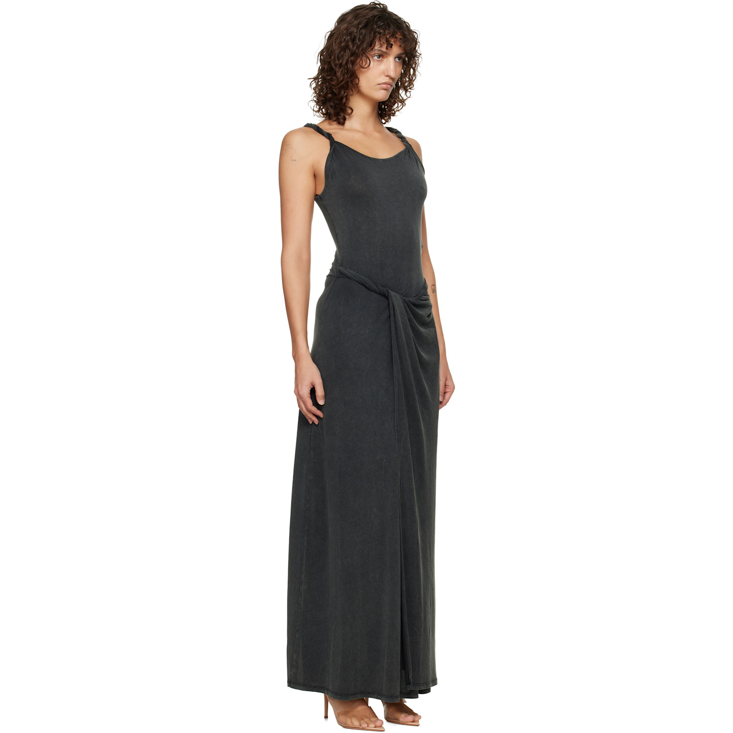  Diesel Gray Jersey Twisted Details Maxi Dress 