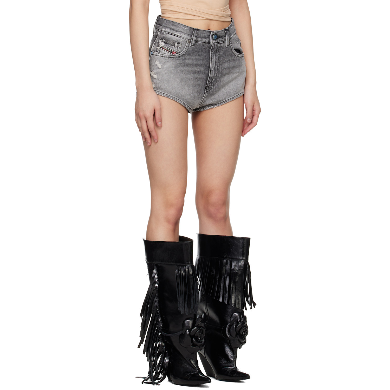  Diesel Gray Frayed Hems Denim Shorts 