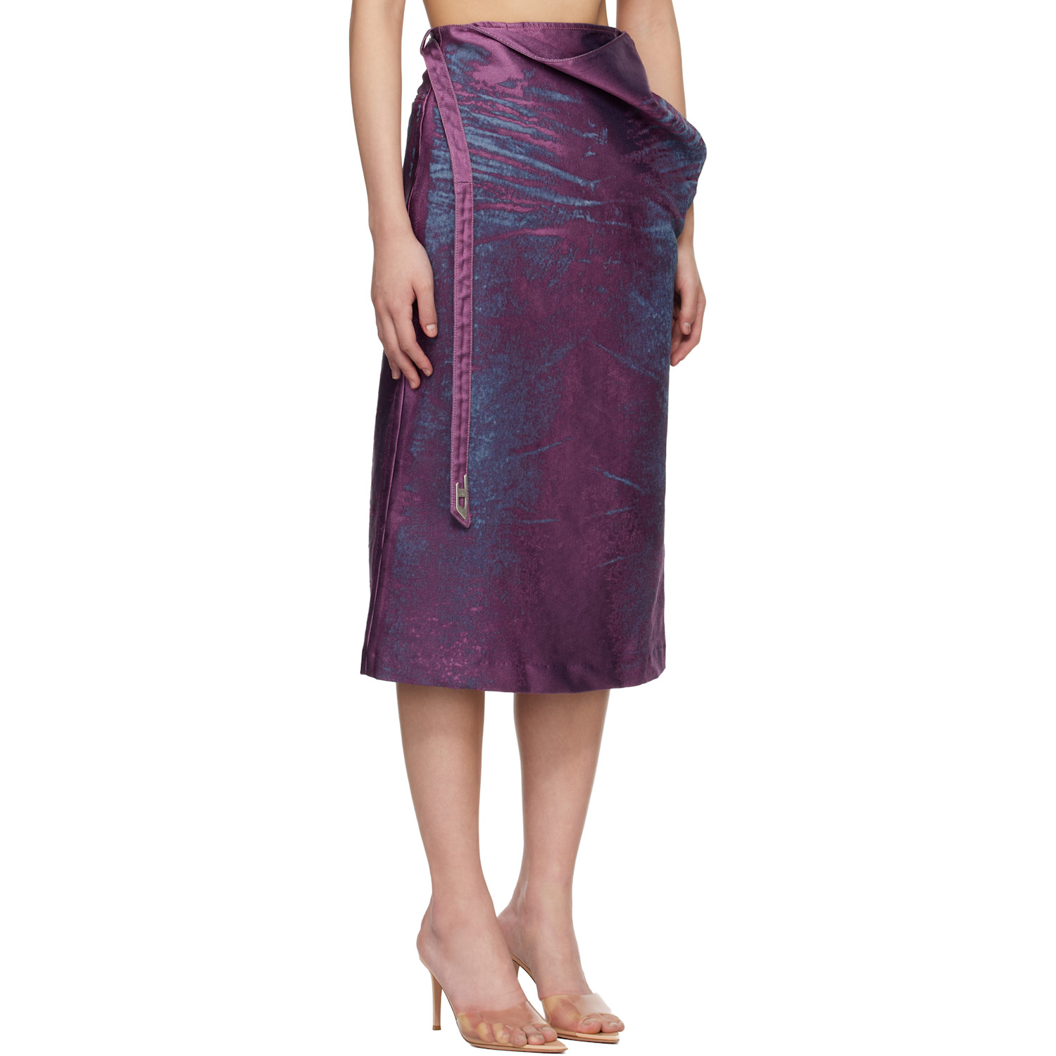  Diesel Purple Satin Denim Midi Skirt 